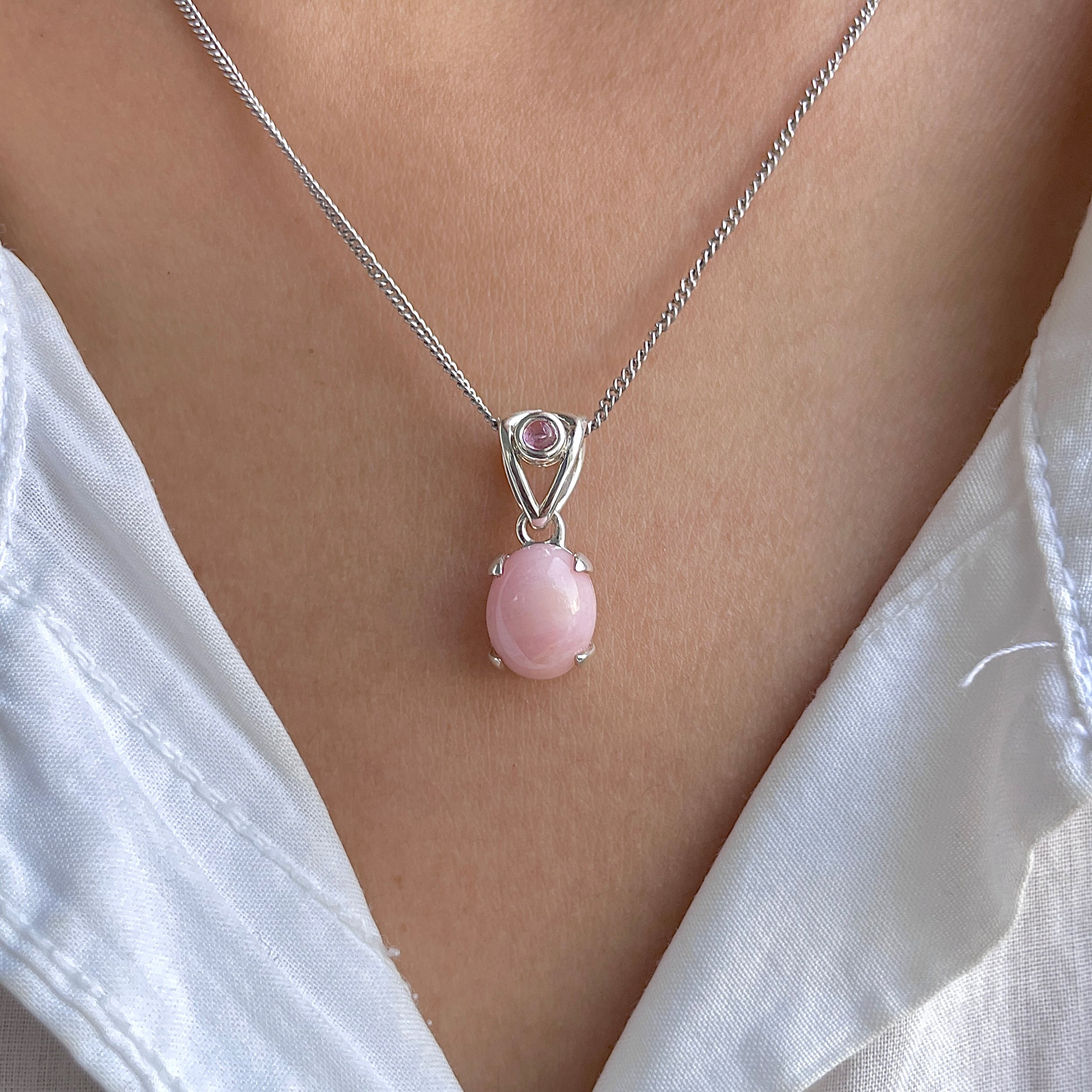 Pink Opal & Tourmaline Pendant-(PKO-RDP-554-V-TRM-LOOP.)