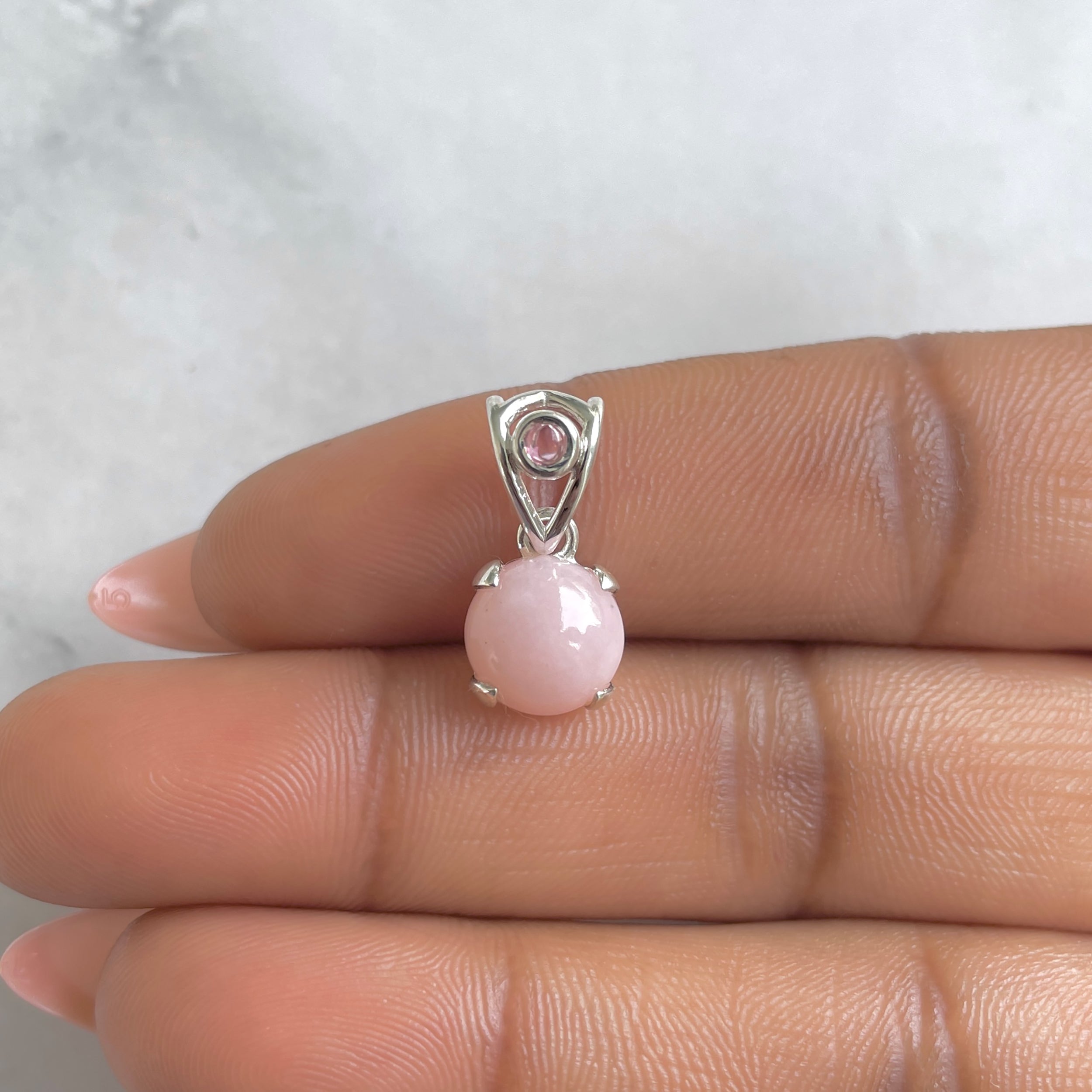 Pink Opal & Tourmaline Pendant-(PKO-RDP-557-TRM-V-LOOP.)