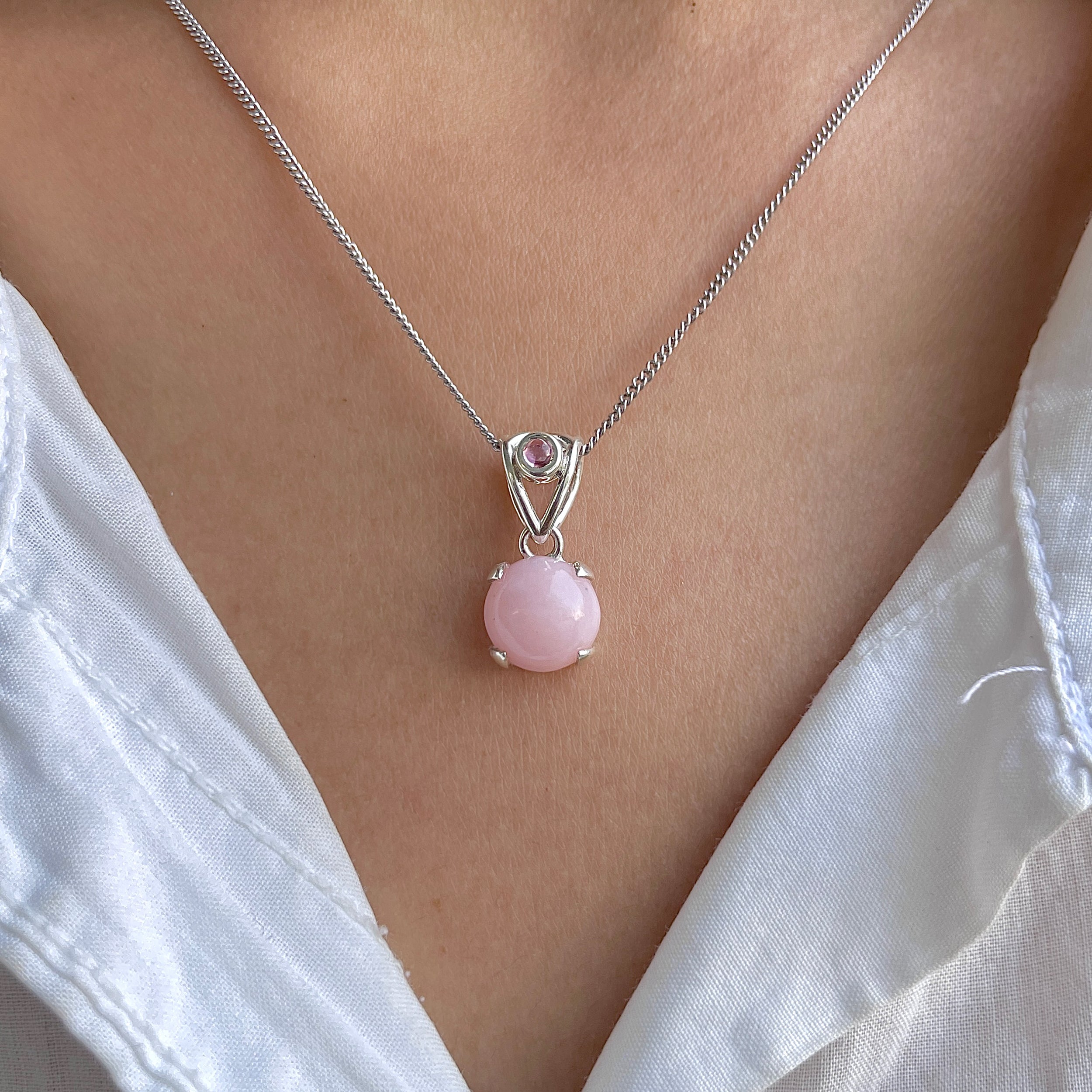 Pink Opal & Tourmaline Pendant-(PKO-RDP-557-TRM-V-LOOP.)