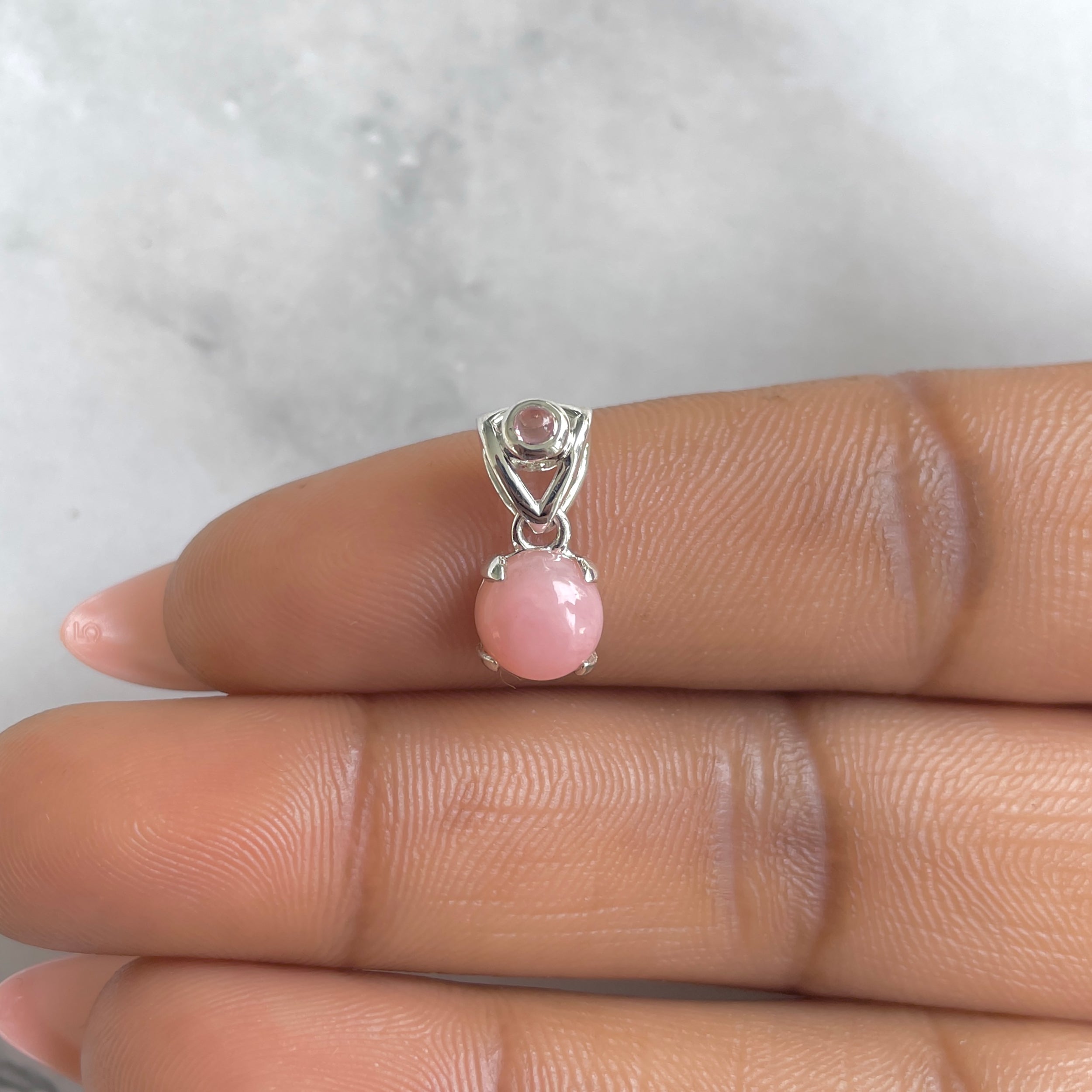 Pink Opal & Tourmaline Pendant-(PKO-RDP-558-TRM-V-LOOP.)