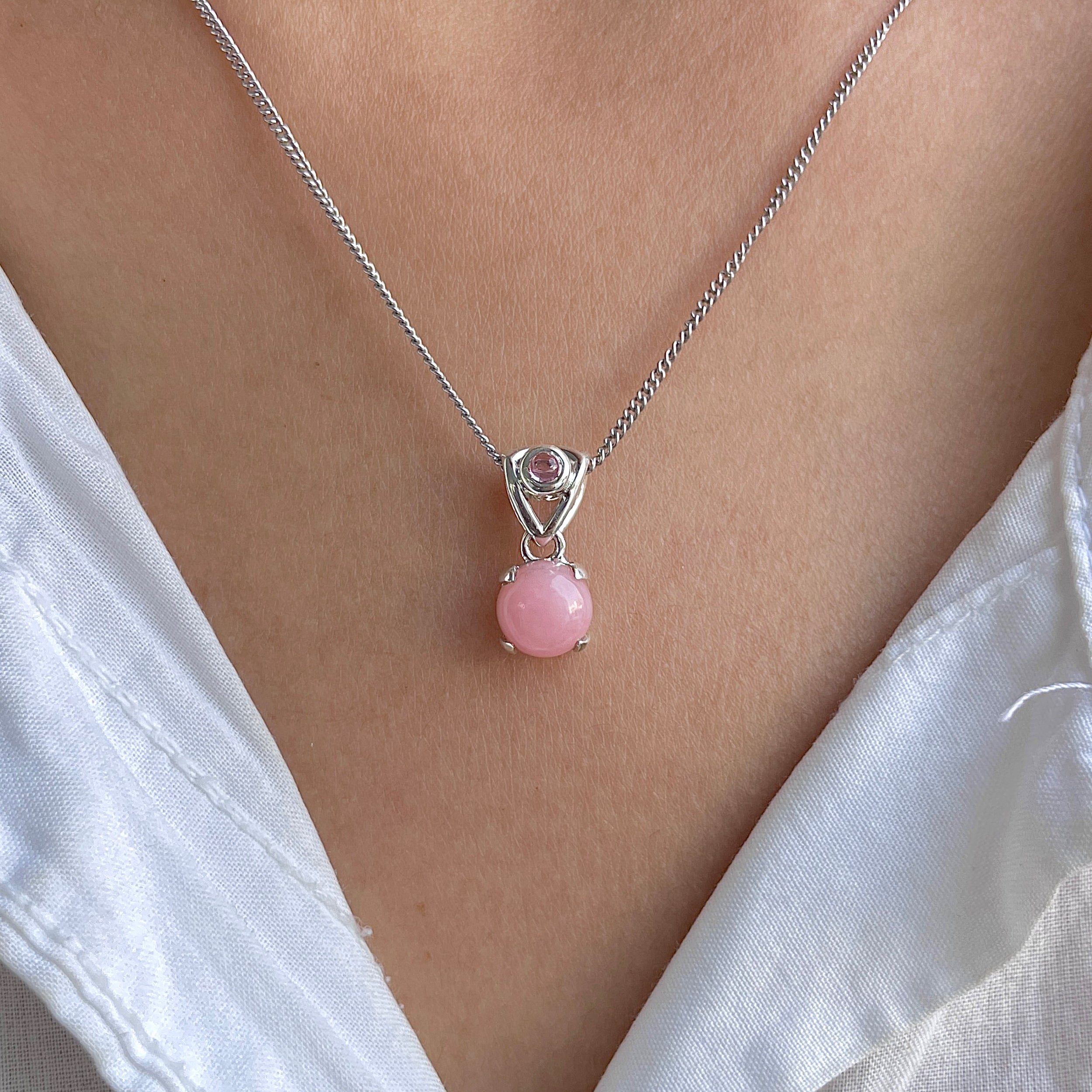 Pink Opal & Tourmaline Pendant-(PKO-RDP-558-TRM-V-LOOP.)
