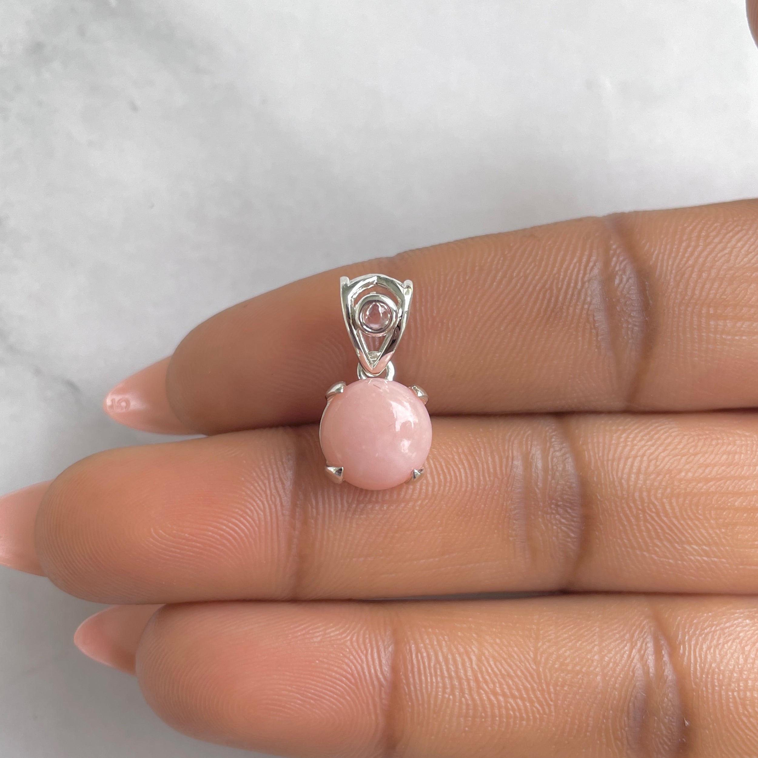 Pink Opal & Tourmaline Pendant-(PKO-RDP-559-TRM-V-LOOP.)