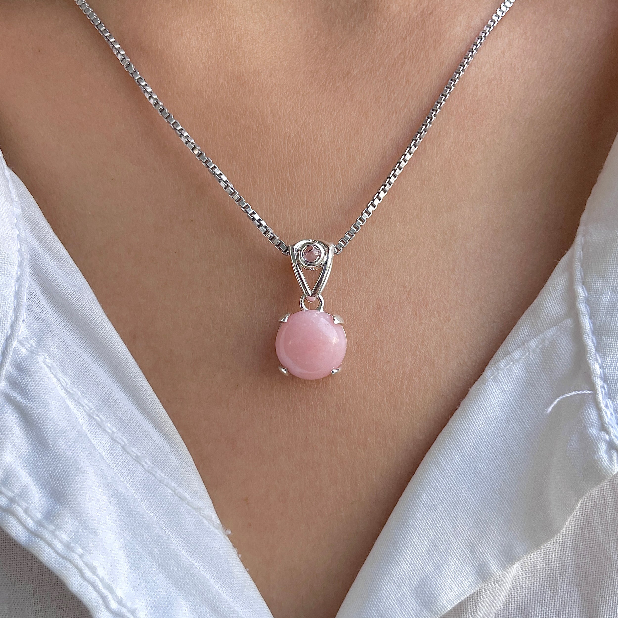 Pink Opal & Tourmaline Pendant-(PKO-RDP-559-TRM-V-LOOP.)