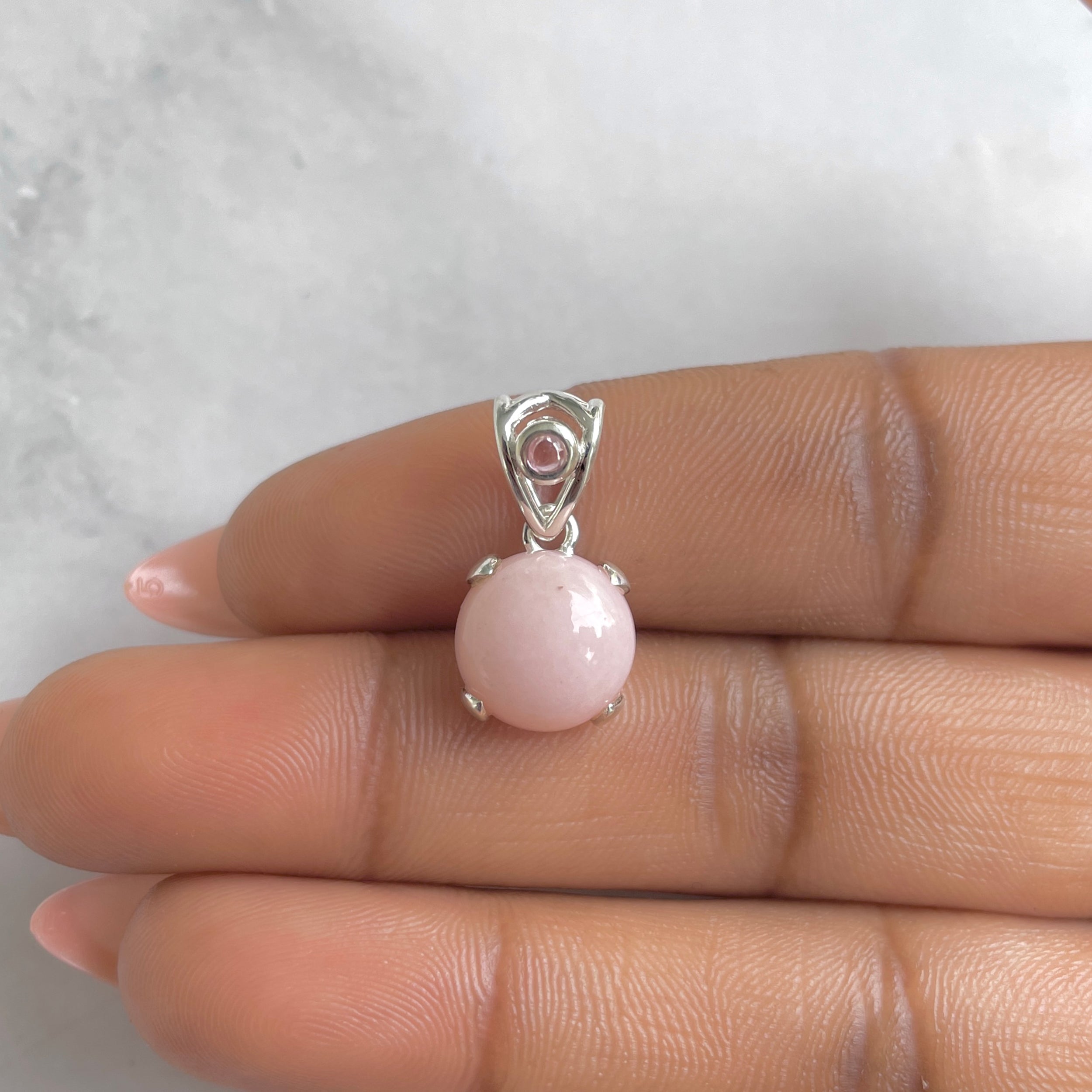 Pink Opal & Tourmaline Pendant-(PKO-RDP-560-TRM-V-LOOP.)