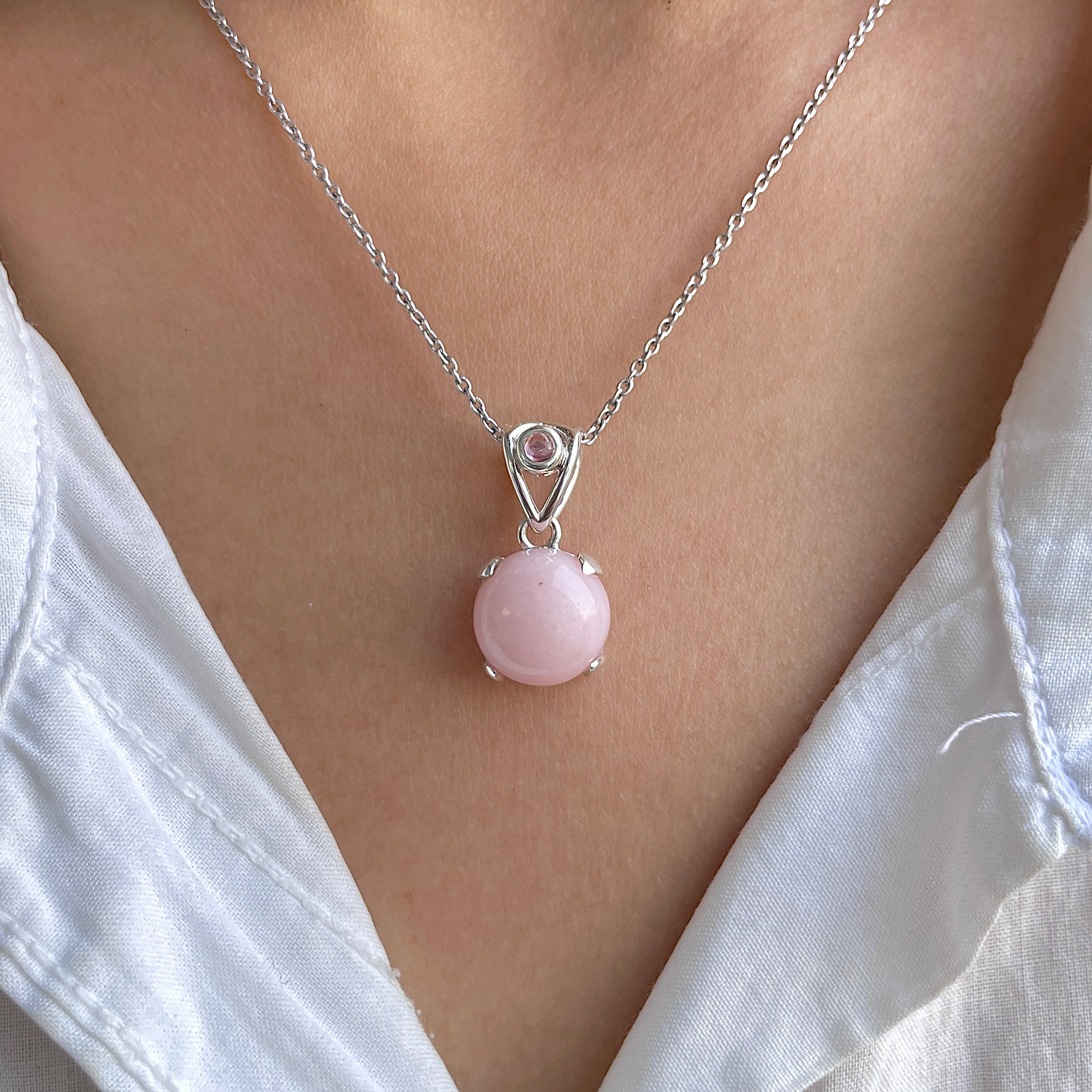Pink Opal & Tourmaline Pendant-(PKO-RDP-560-TRM-V-LOOP.)
