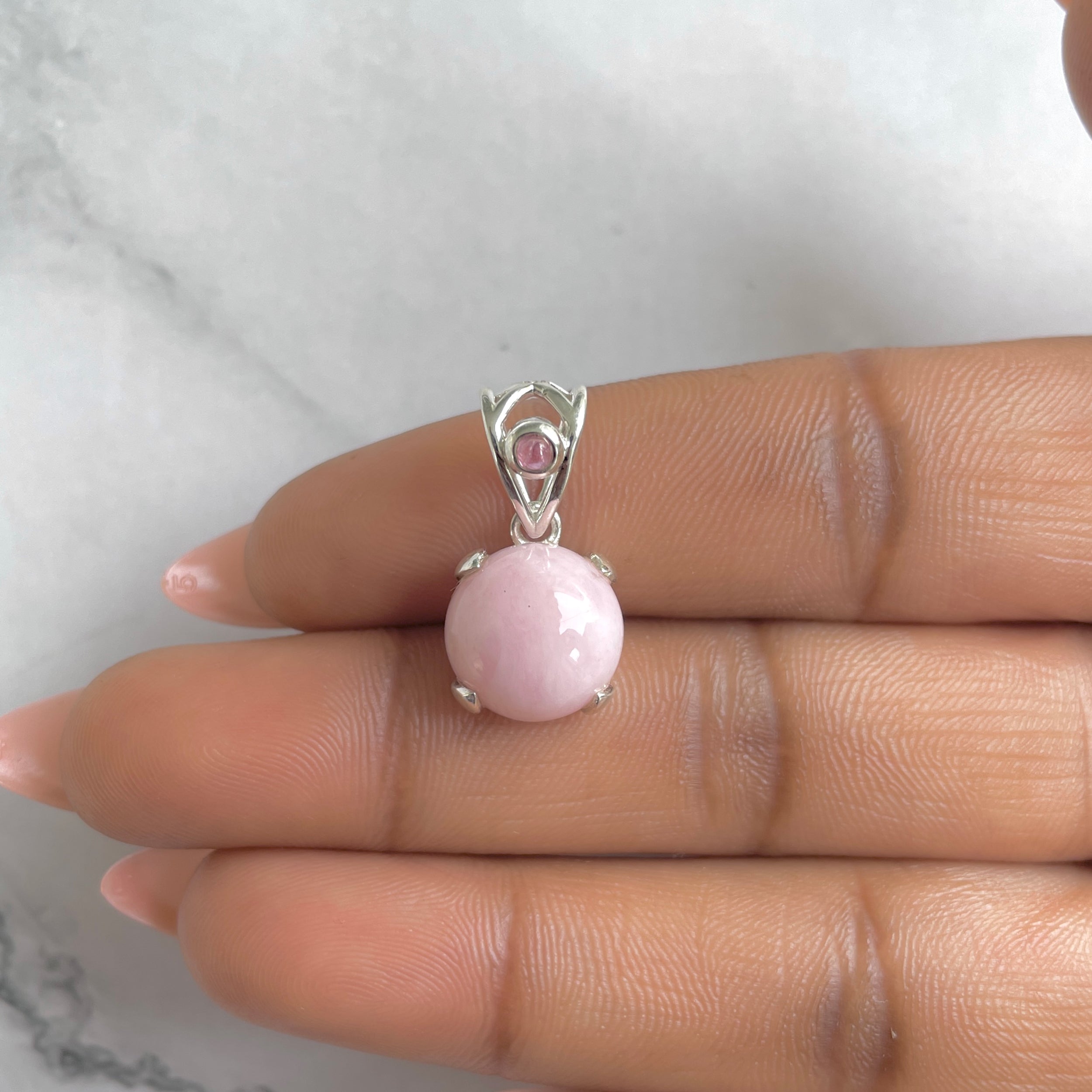 Pink Opal & Tourmaline Pendant-(PKO-RDP-561-TRM-V-LOOP.)