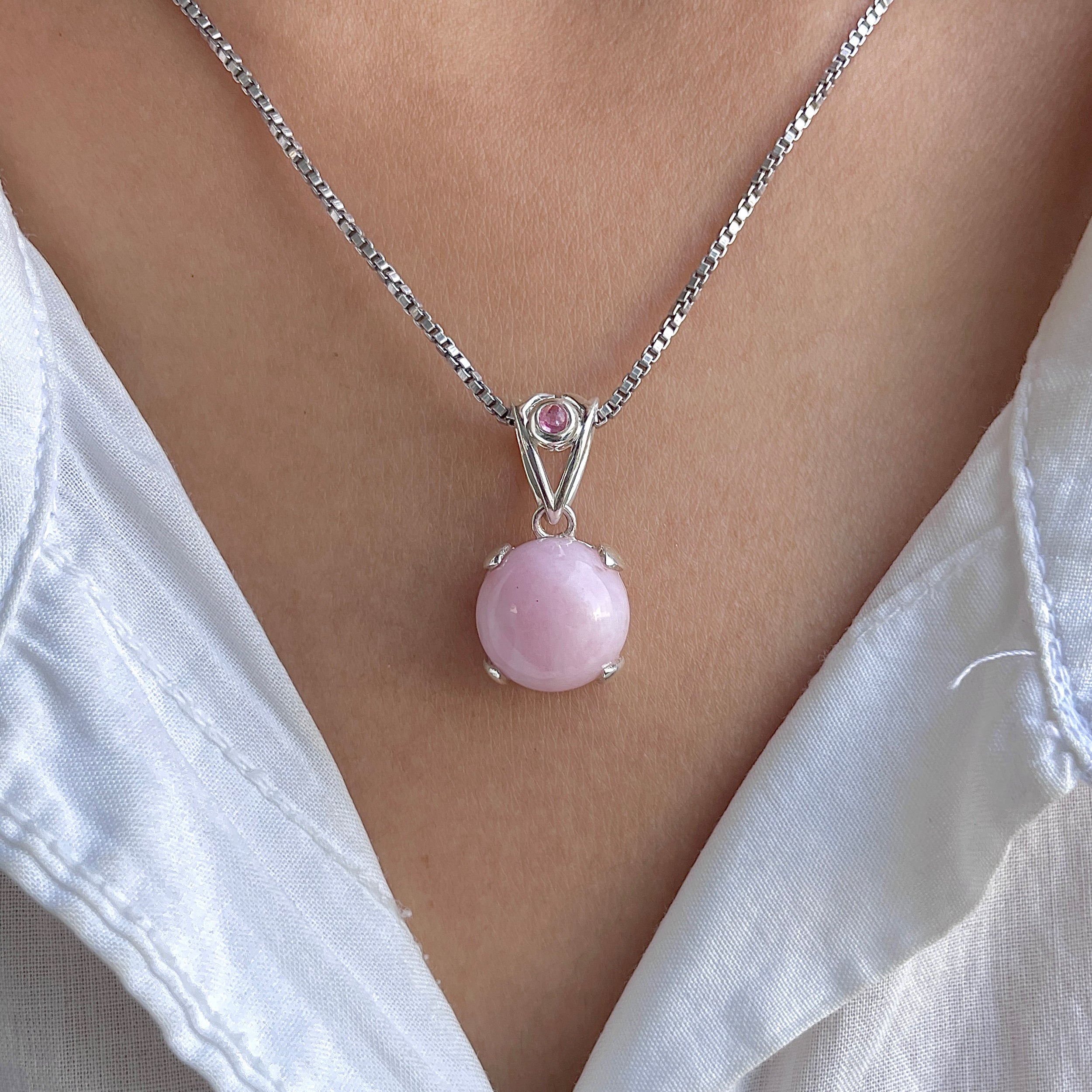 Pink Opal & Tourmaline Pendant-(PKO-RDP-561-TRM-V-LOOP.)