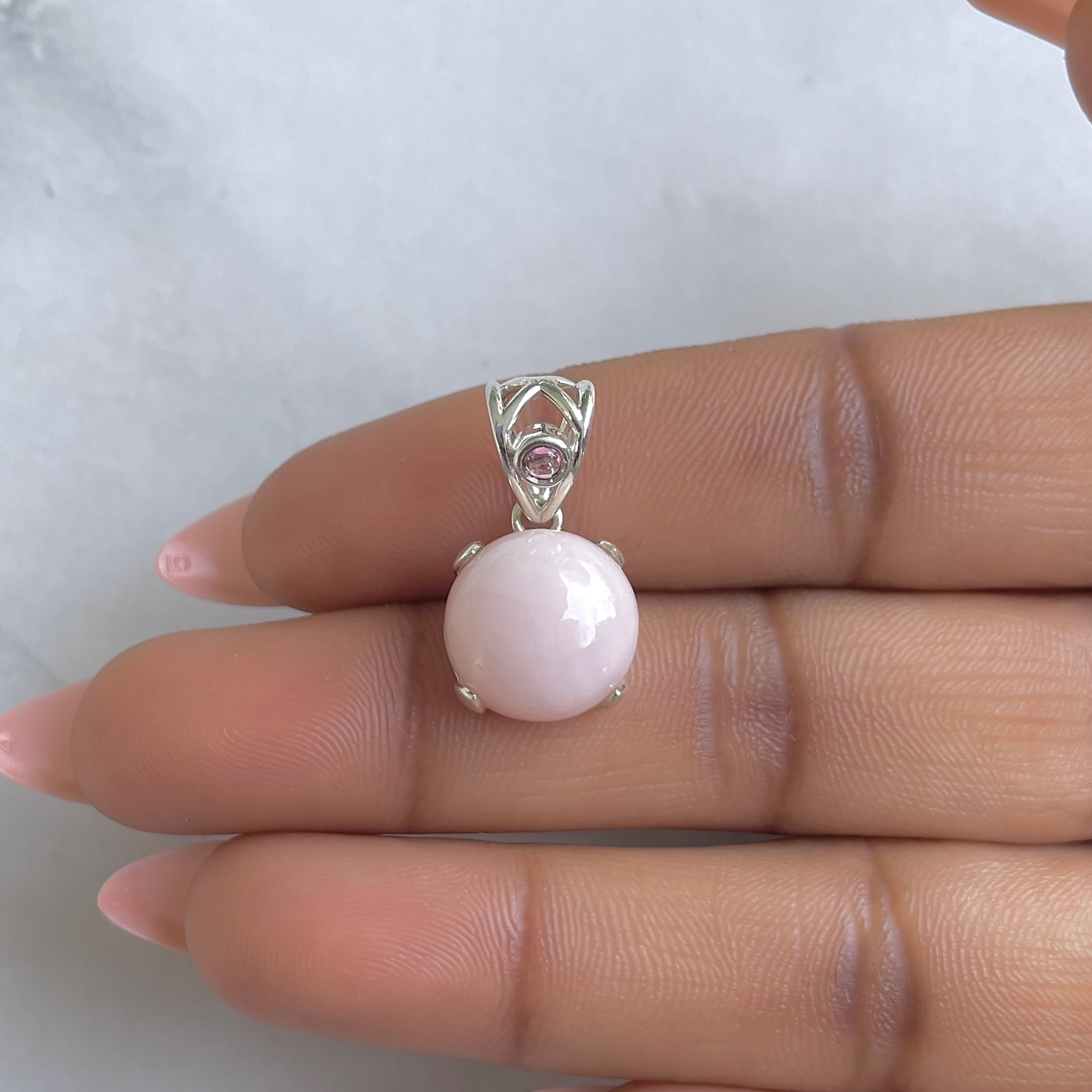 Pink Opal & Tourmaline Pendant-(PKO-RDP-562-TRM-V-LOOP.)