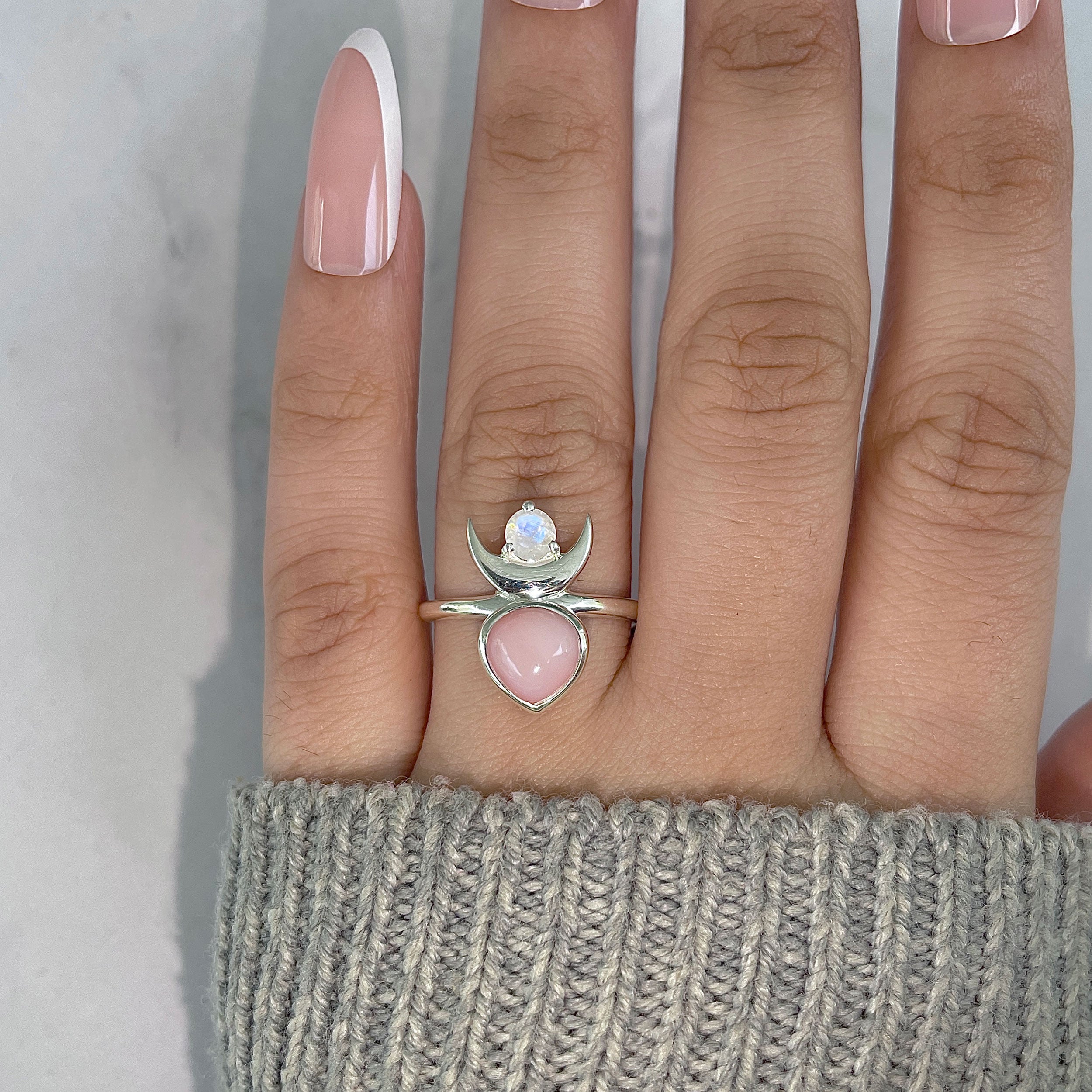 Pink Opal & Moonstone Ring-(PKO-RDR-2545.)