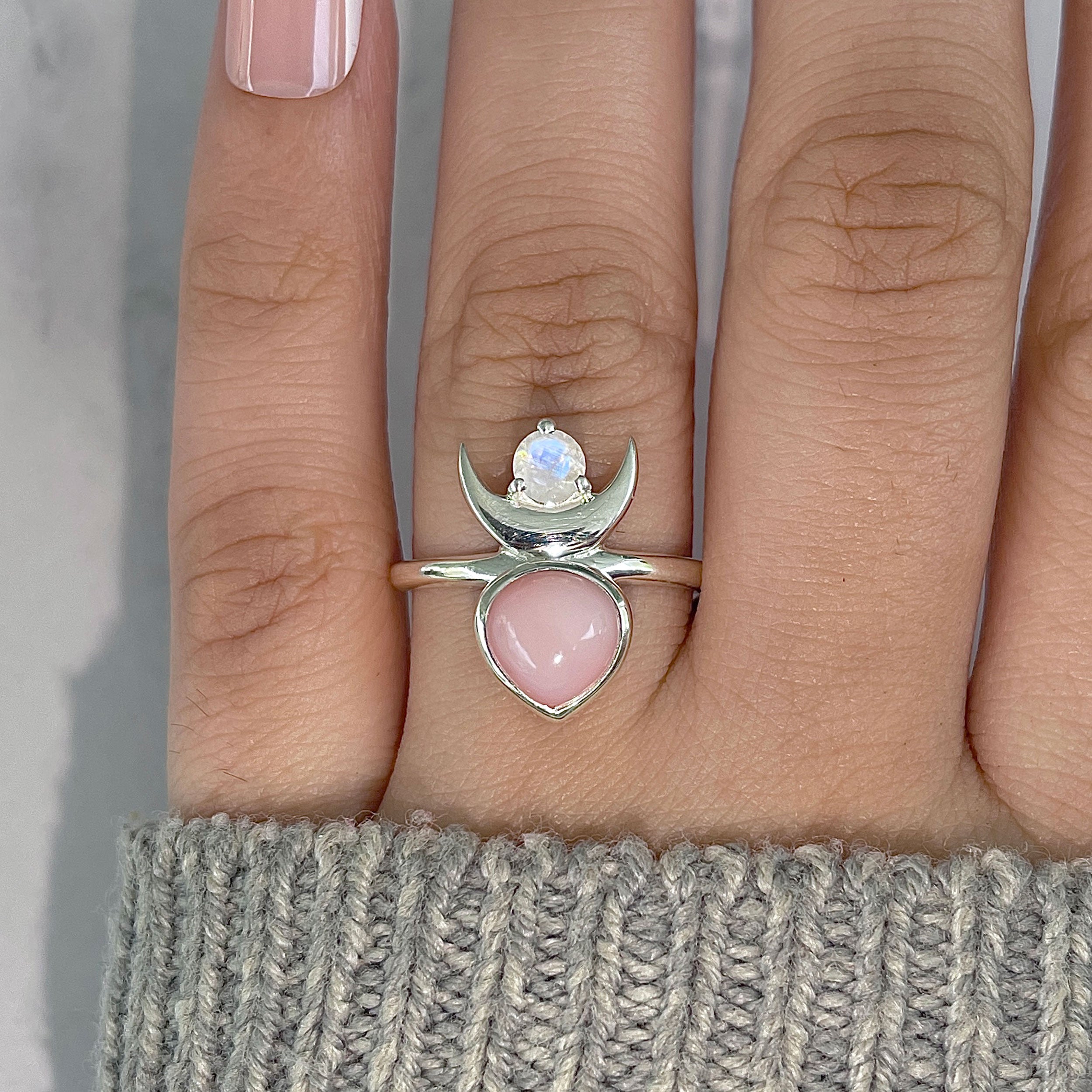 Pink Opal & Moonstone Ring-(PKO-RDR-2545.)