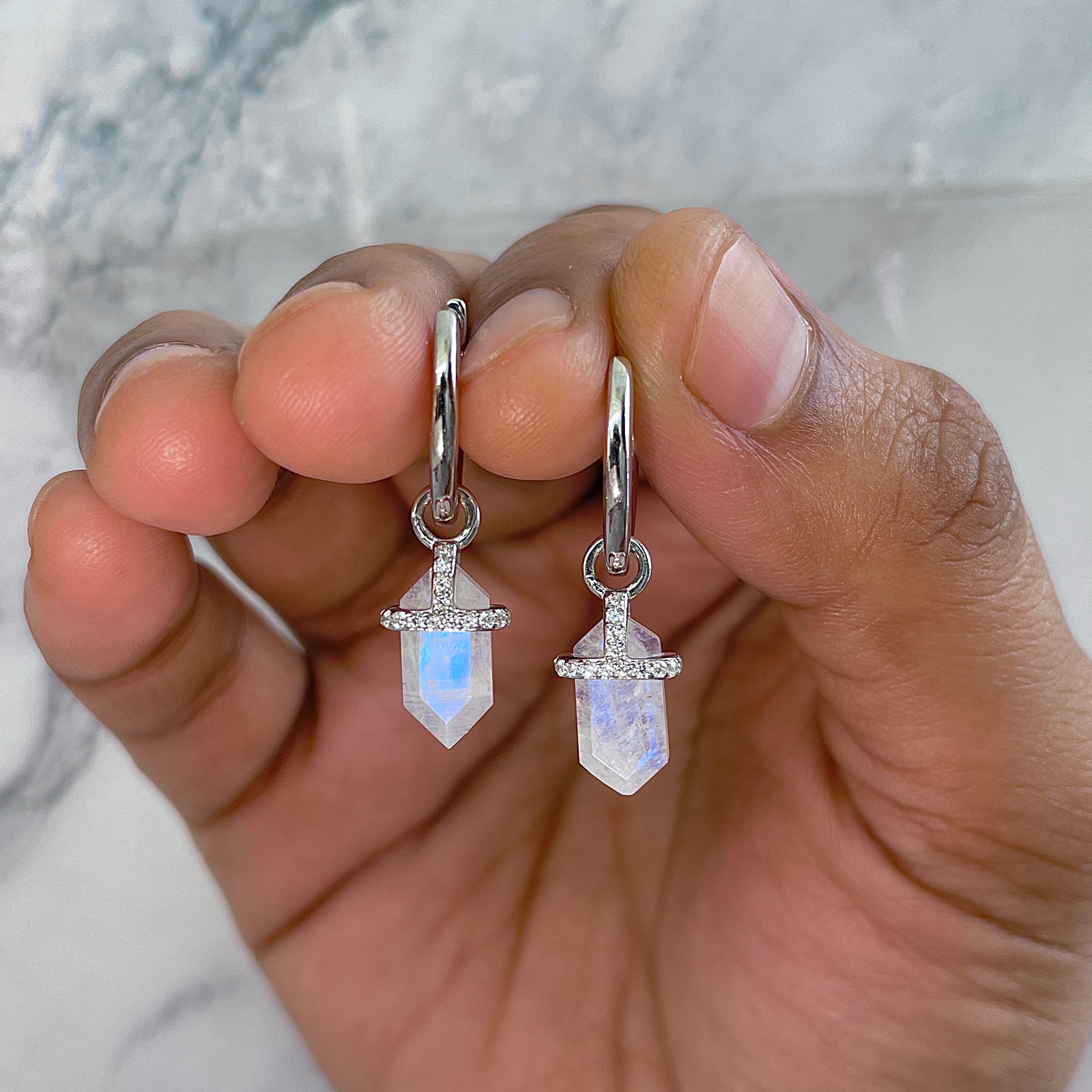 Moonstone & White Topaz Hoop Earring-(RBM-RDE-1197.)