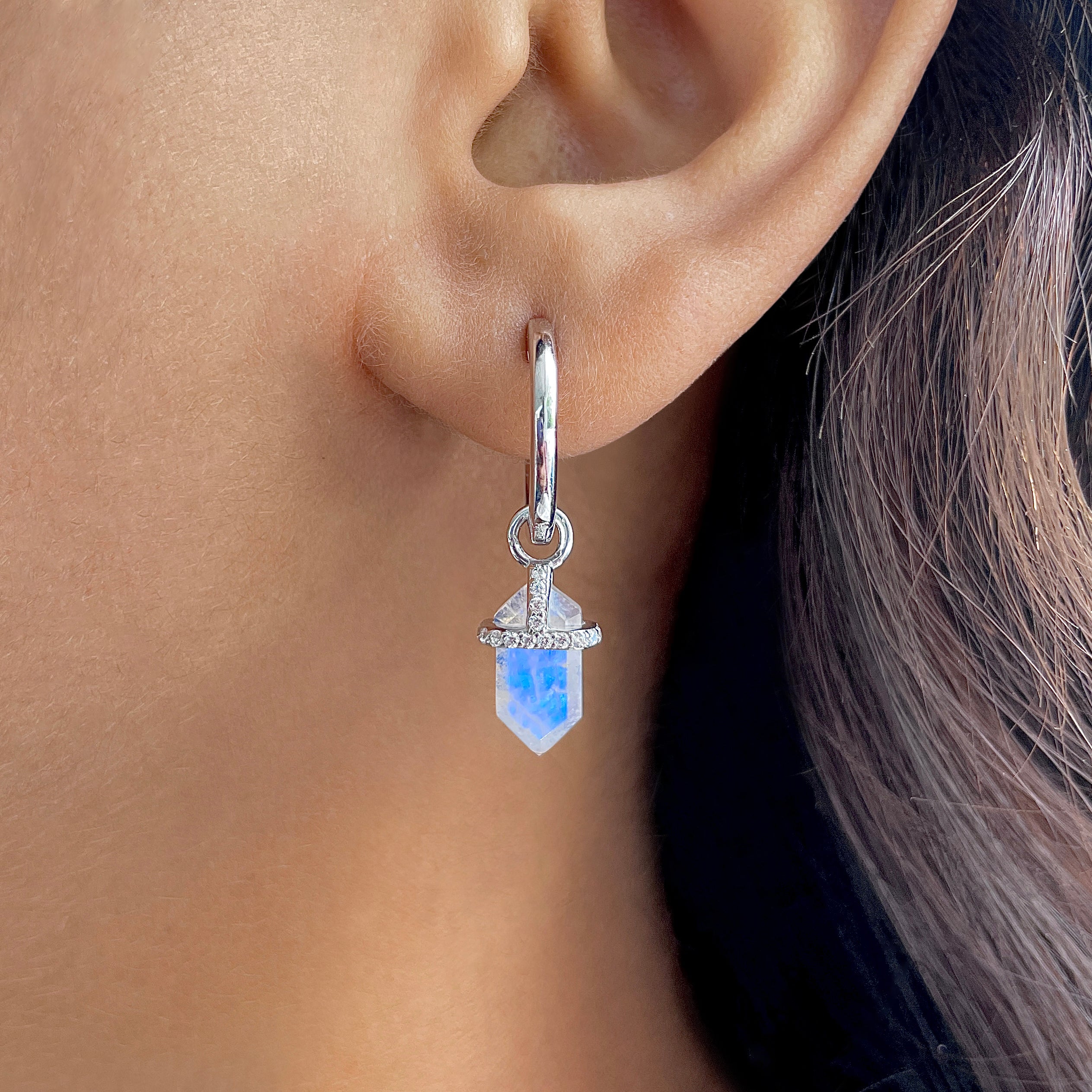 Moonstone & White Topaz Hoop Earring-(RBM-RDE-1197.)