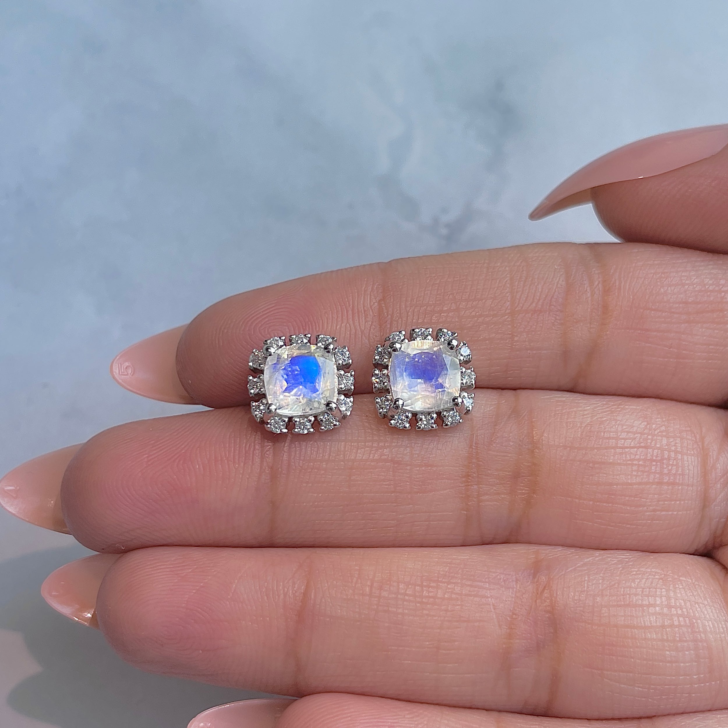 Moonstone & White Topaz Stud Earring-(RBM-RDE-1263.)
