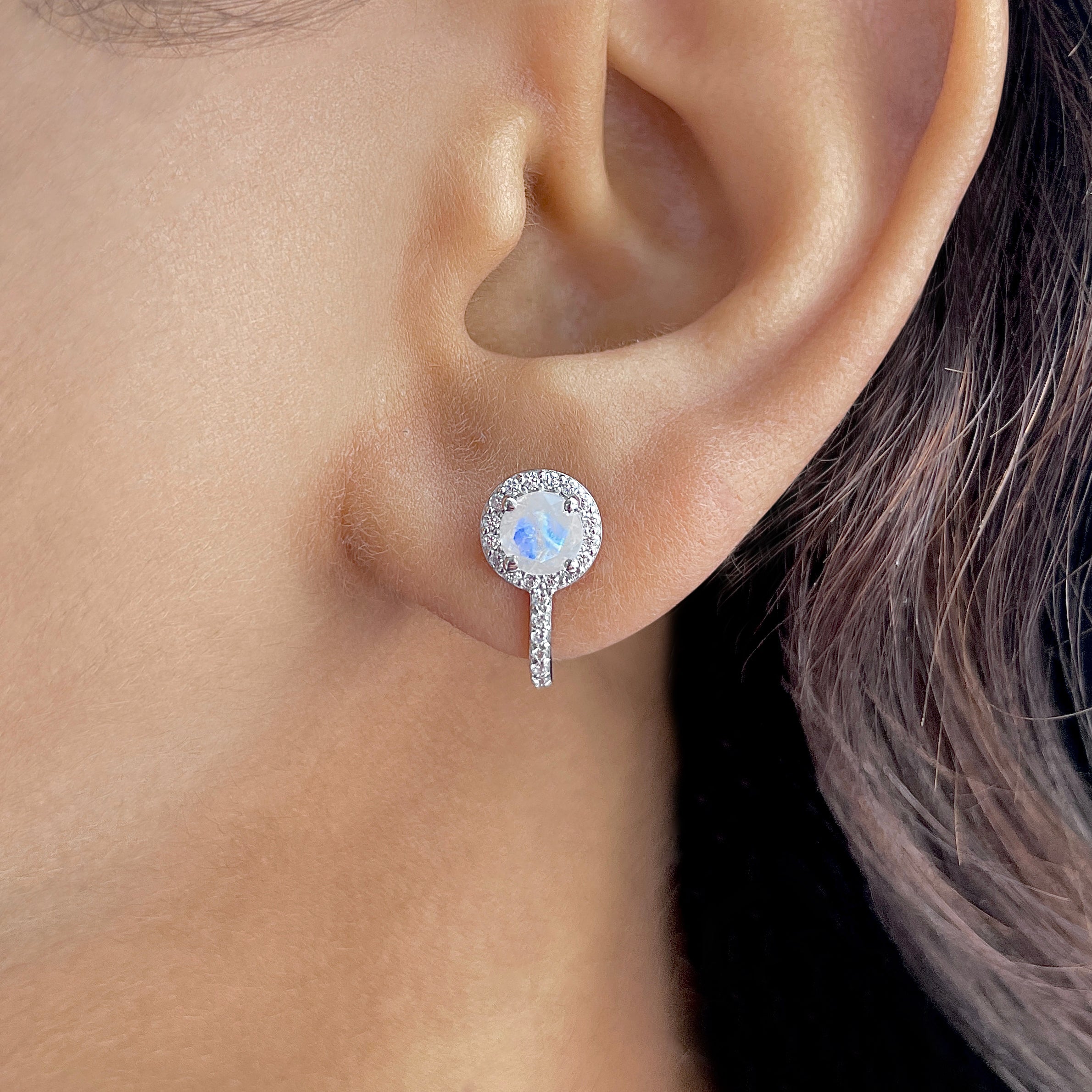 Moonstone & White Topaz Stud Earring-(RBM-RDE-1264.)