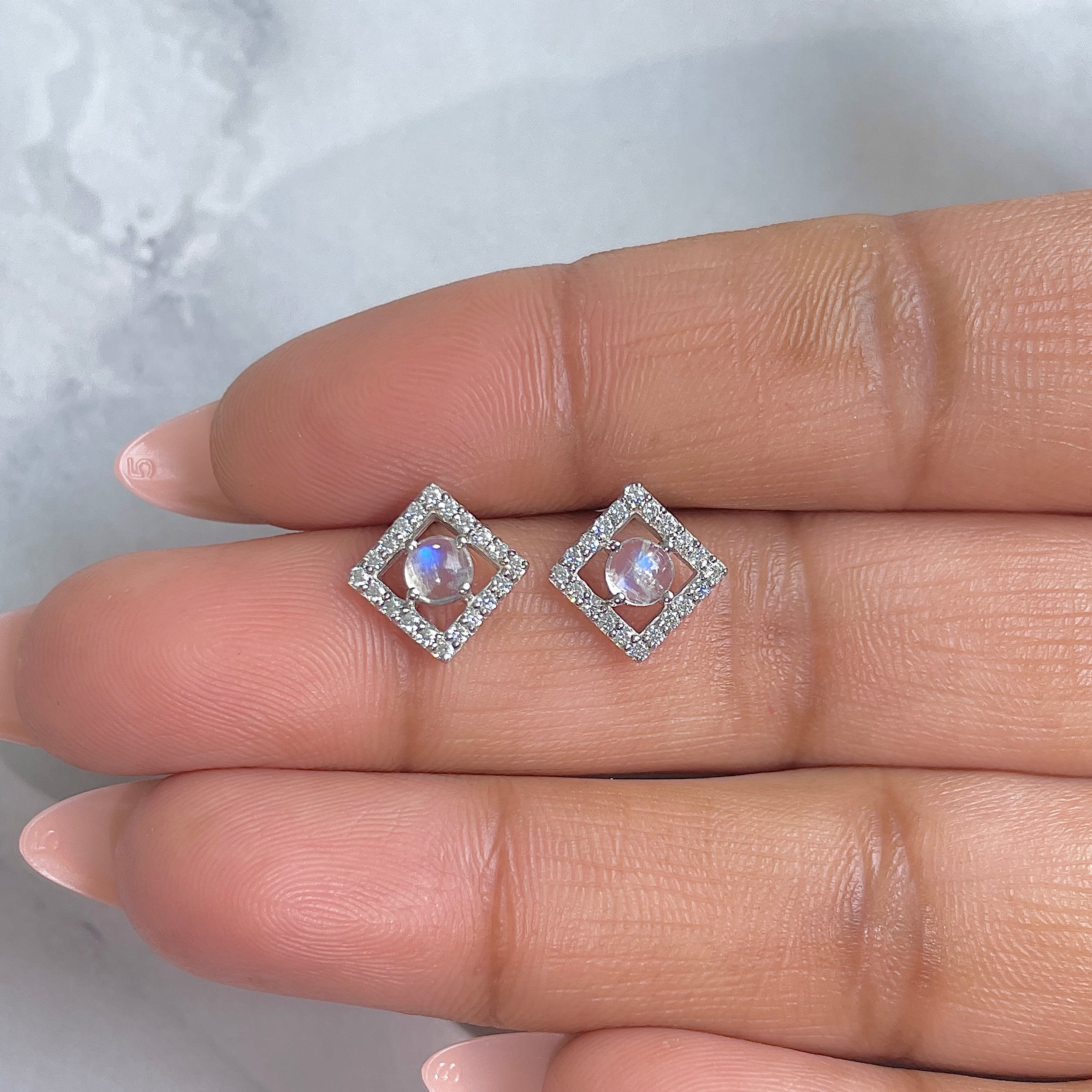Moonstone & White Topaz Stud Earring-(RBM-RDE-847.)