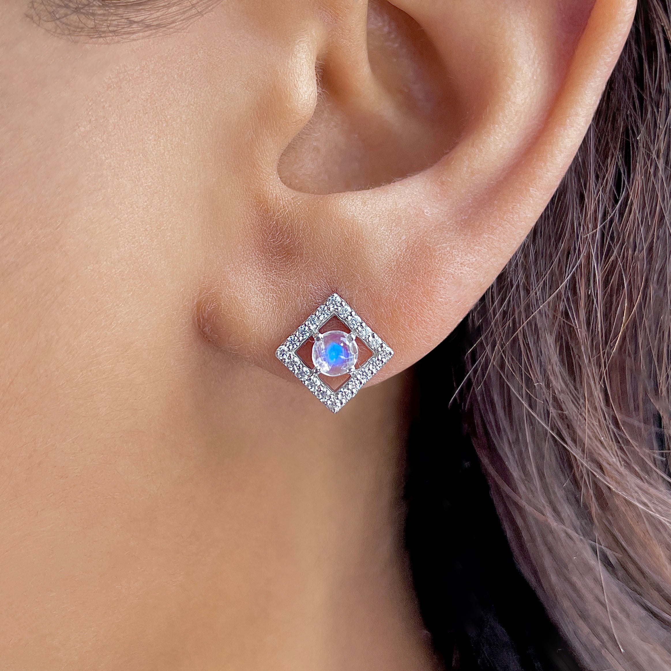 Moonstone & White Topaz Stud Earring-(RBM-RDE-847.)