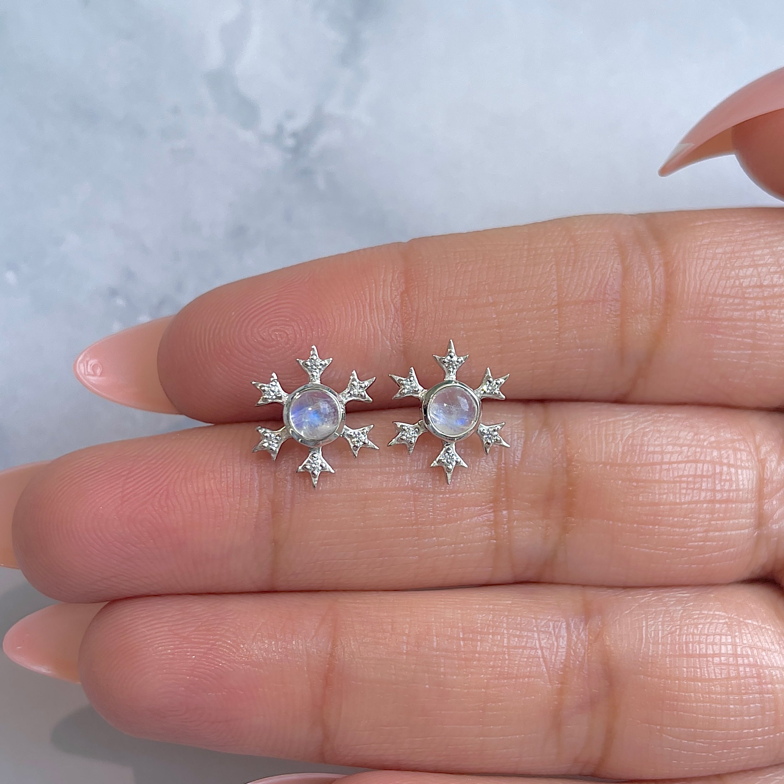 Moonstone & White Topaz Stud Earring-(RBM-RDE-854.)