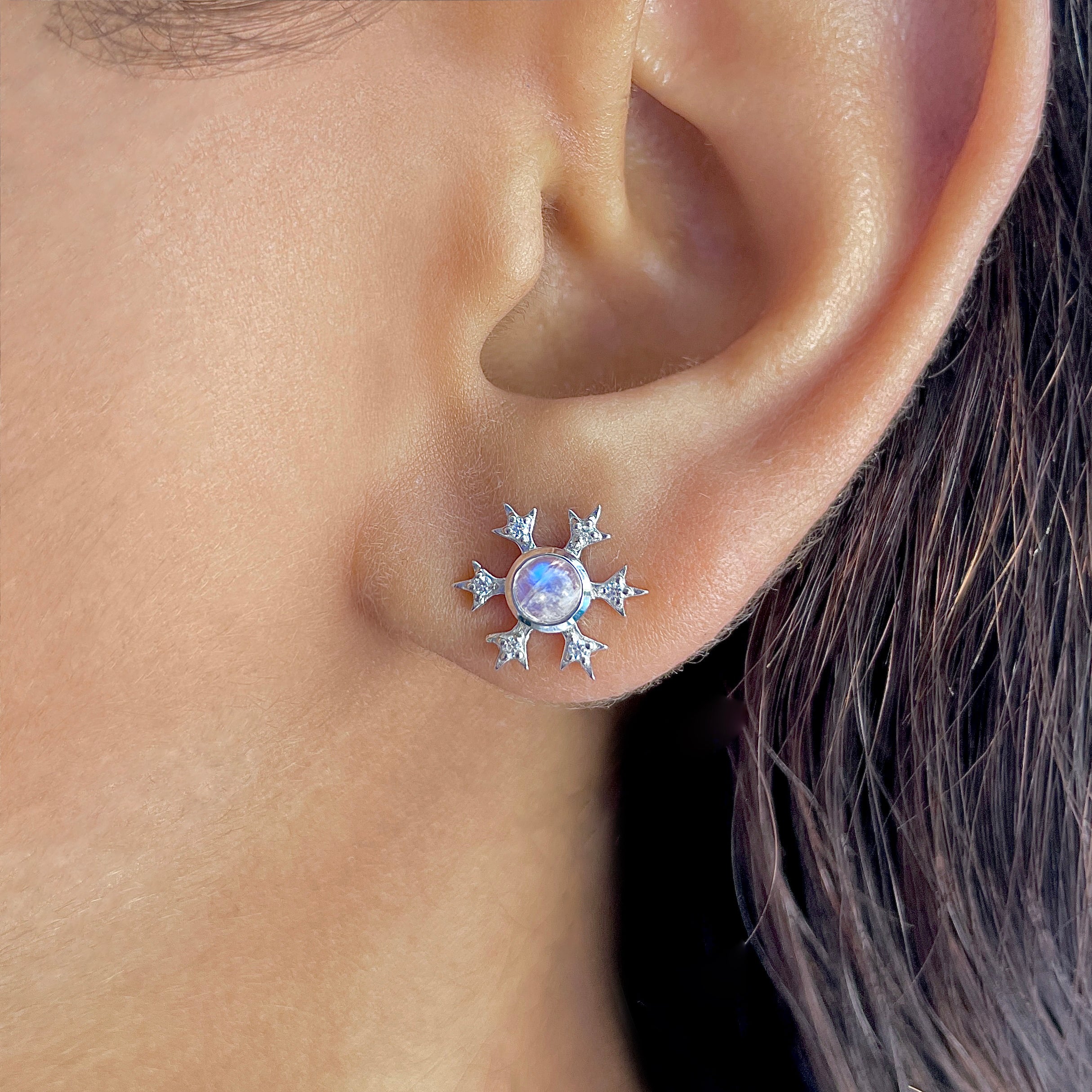 Moonstone & White Topaz Stud Earring-(RBM-RDE-854.)