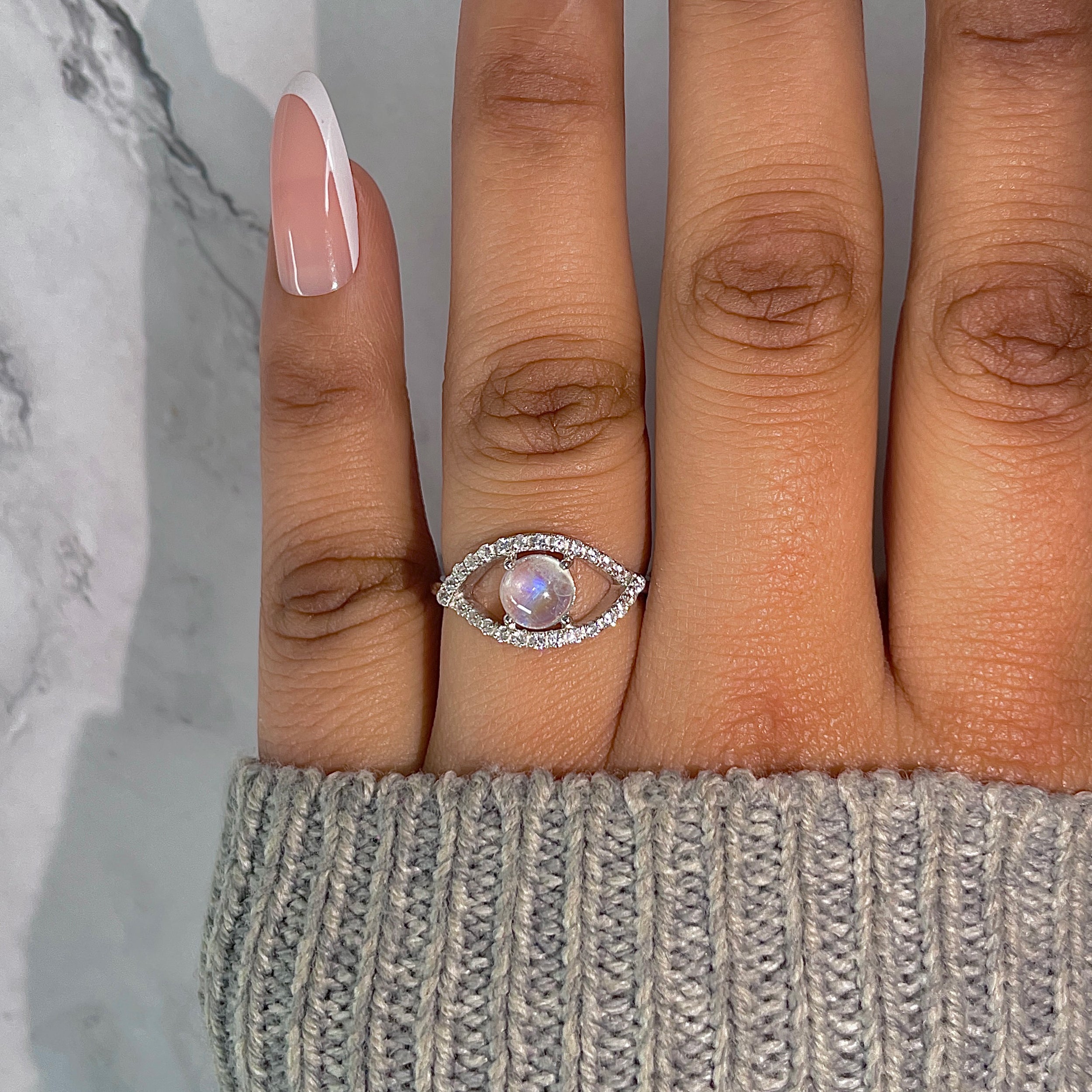 Moonstone & White Topaz Ring-(RBM-RDR-2190.)