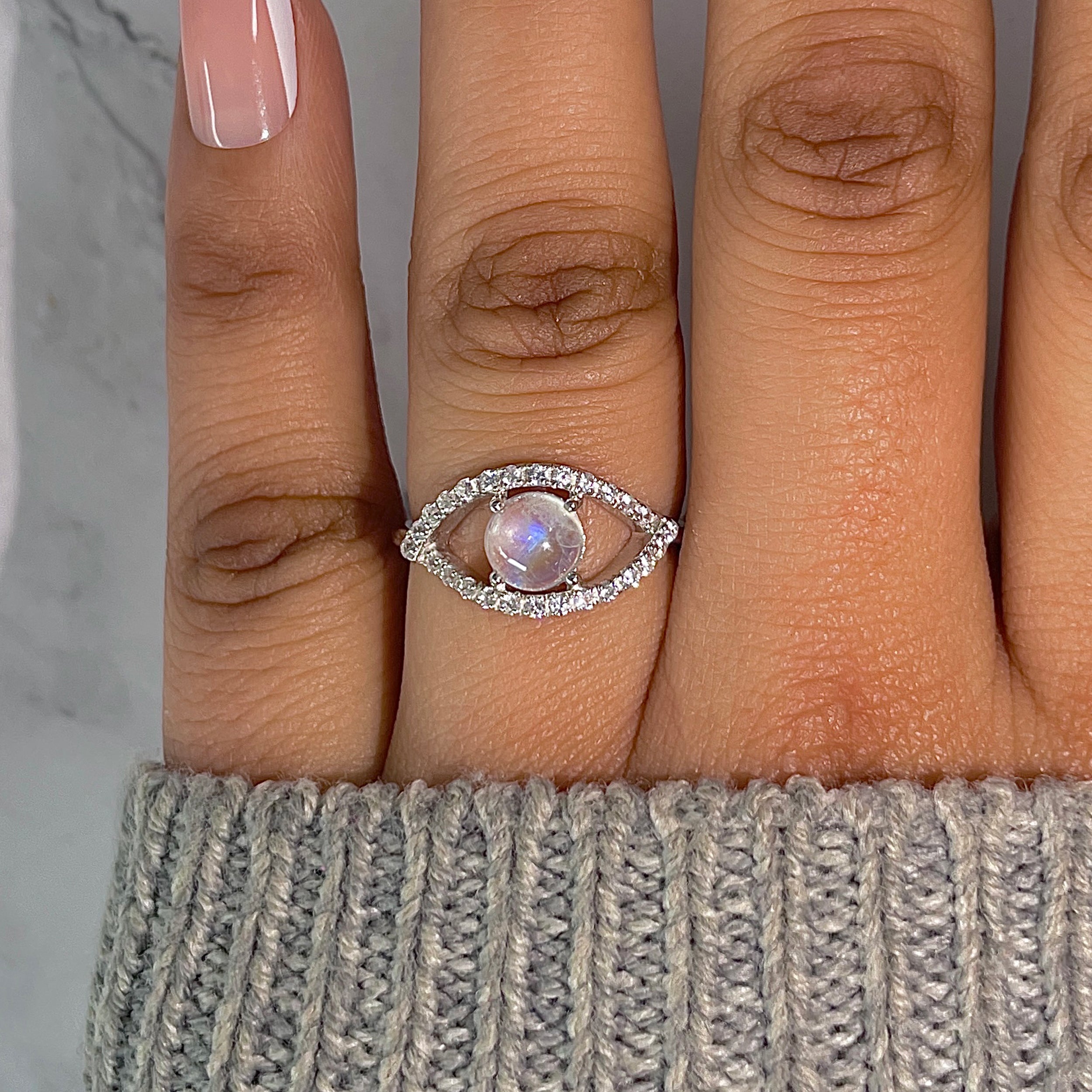 Moonstone & White Topaz Ring-(RBM-RDR-2190.)