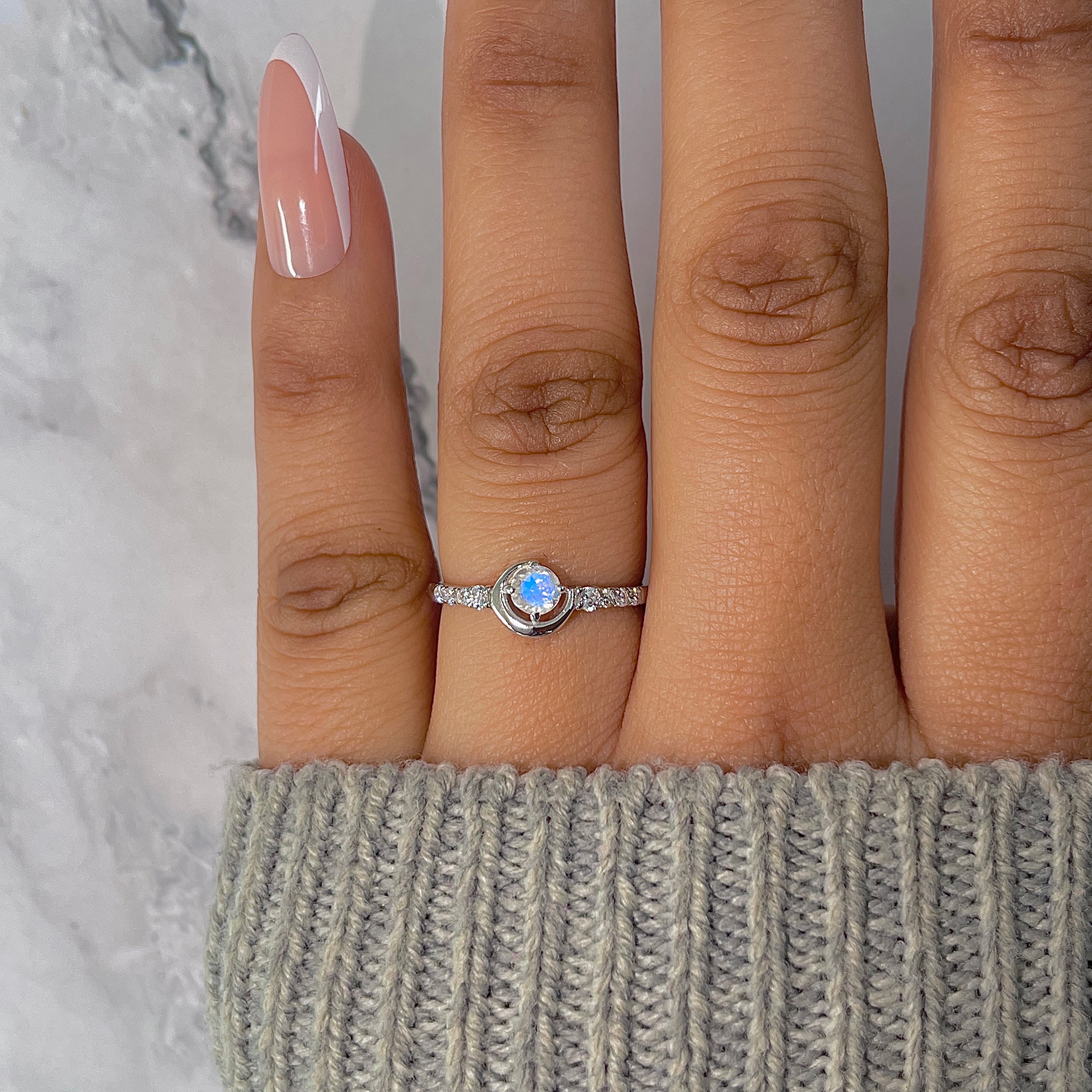 Moonstone & White Topaz Ring-(RBM-RDR-2292.)