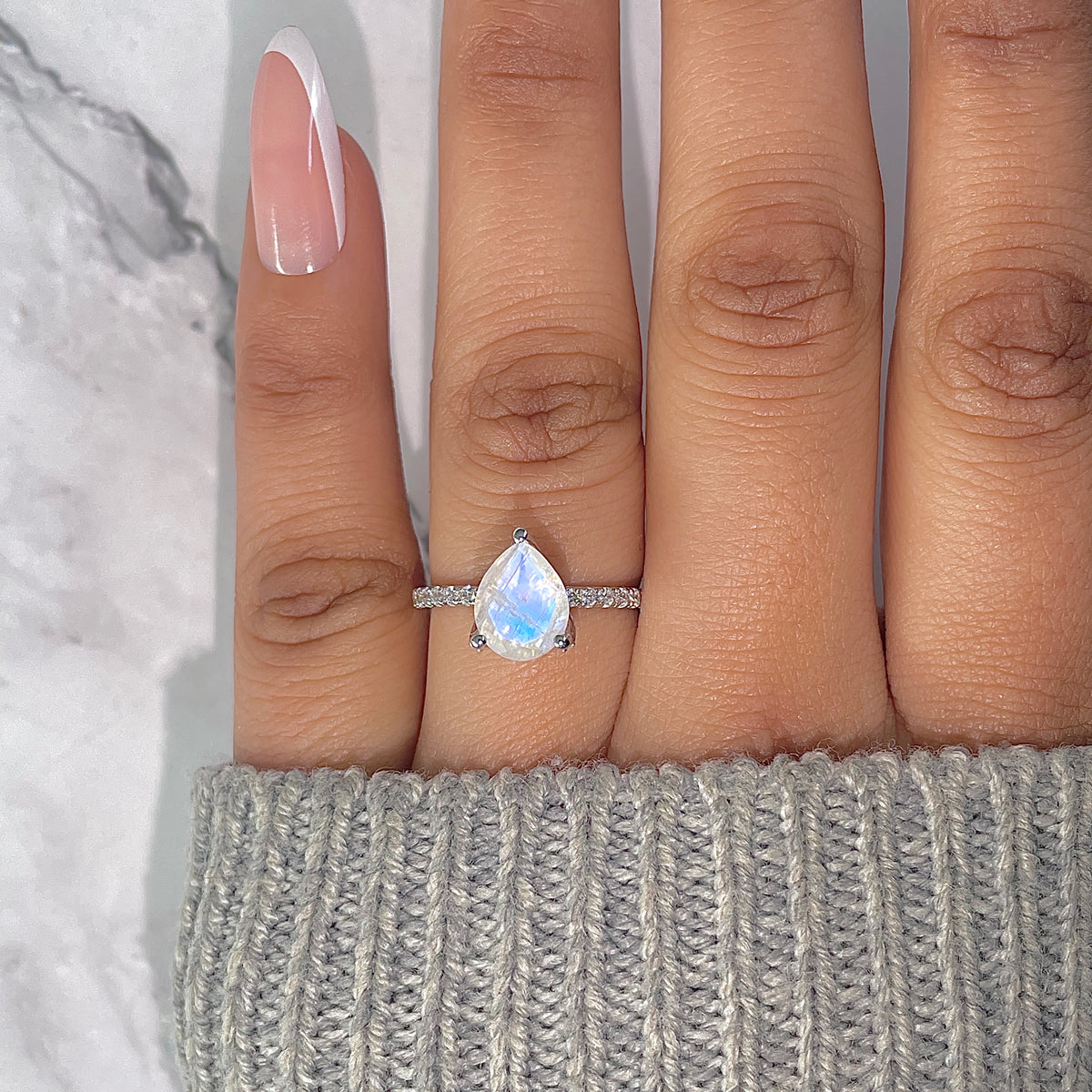 Moonstone & White Topaz Ring-(RBM-RDR-2860.)