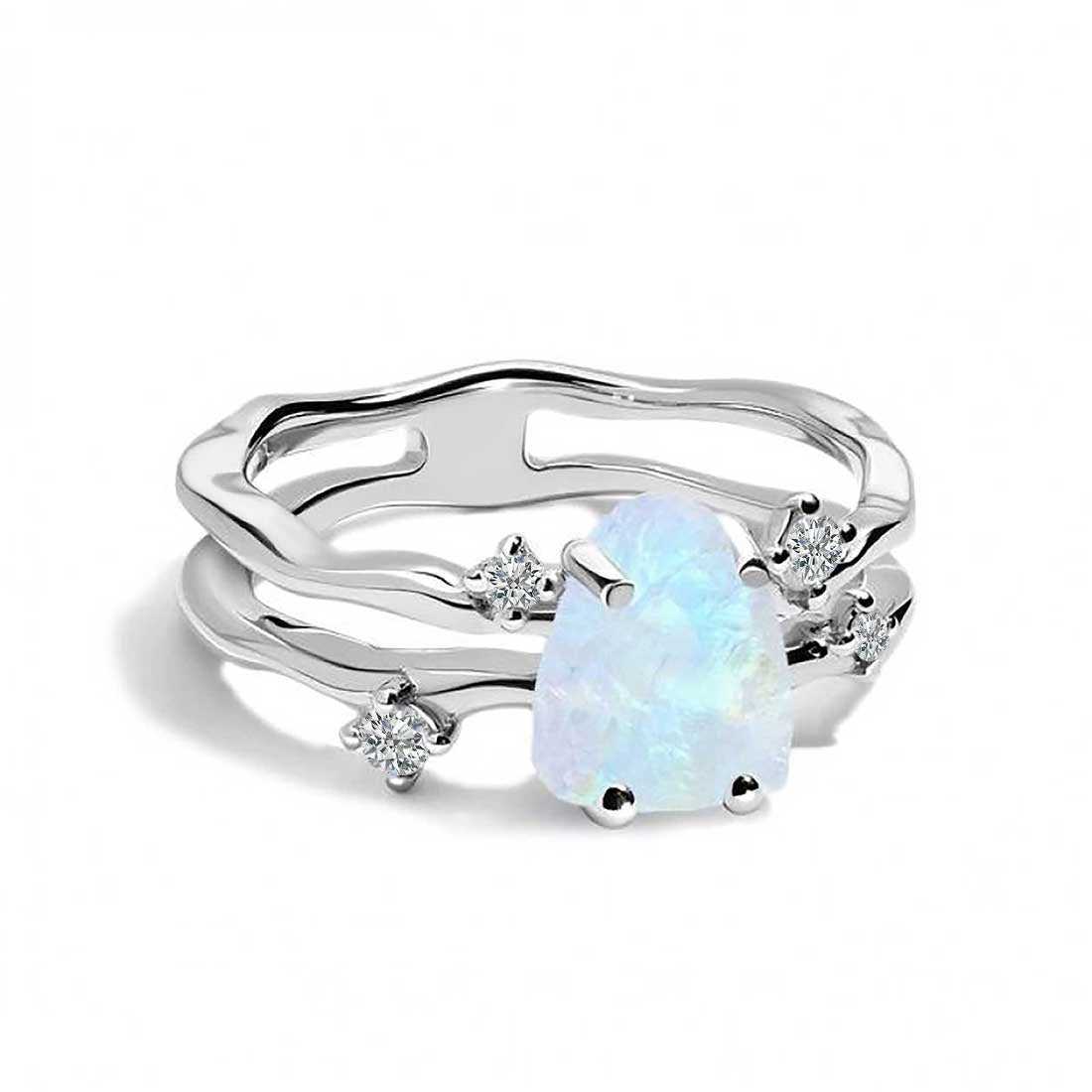 Moonstone & White Topaz Raw Crystal Ring-(RBM-RDR-3038.)
