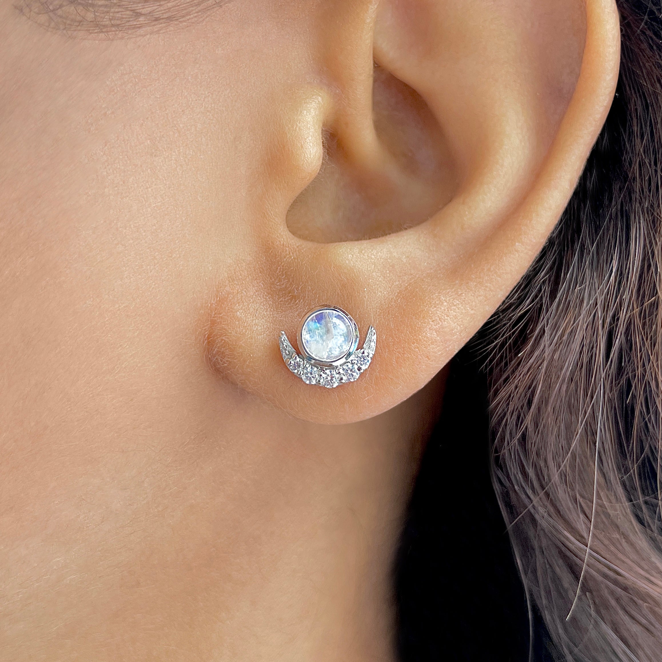 Moonstone & White Topaz Stud Earring-(RBM-RE-4.)