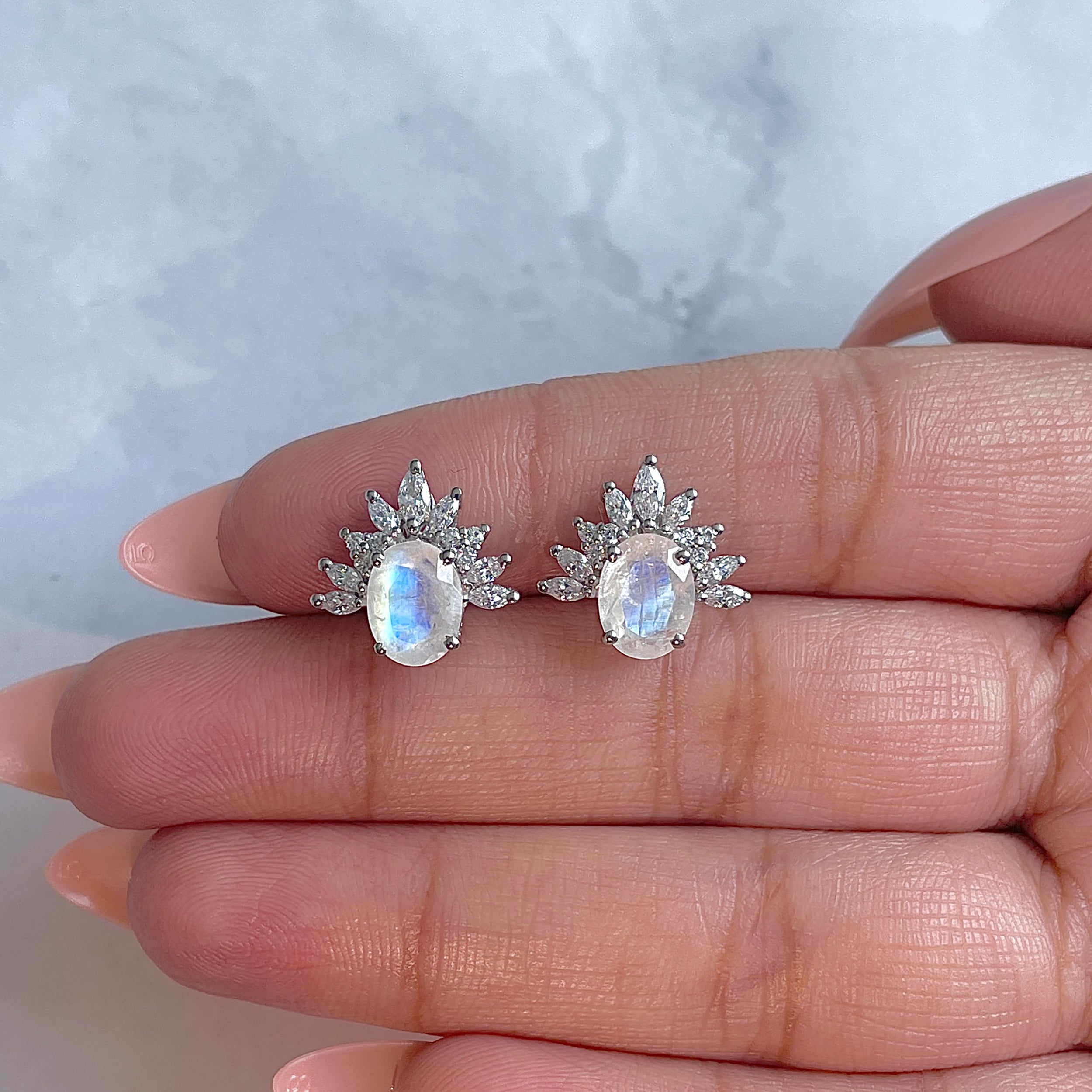 Moonstone & White Topaz Stud Earring-(RBM-RE-71.)