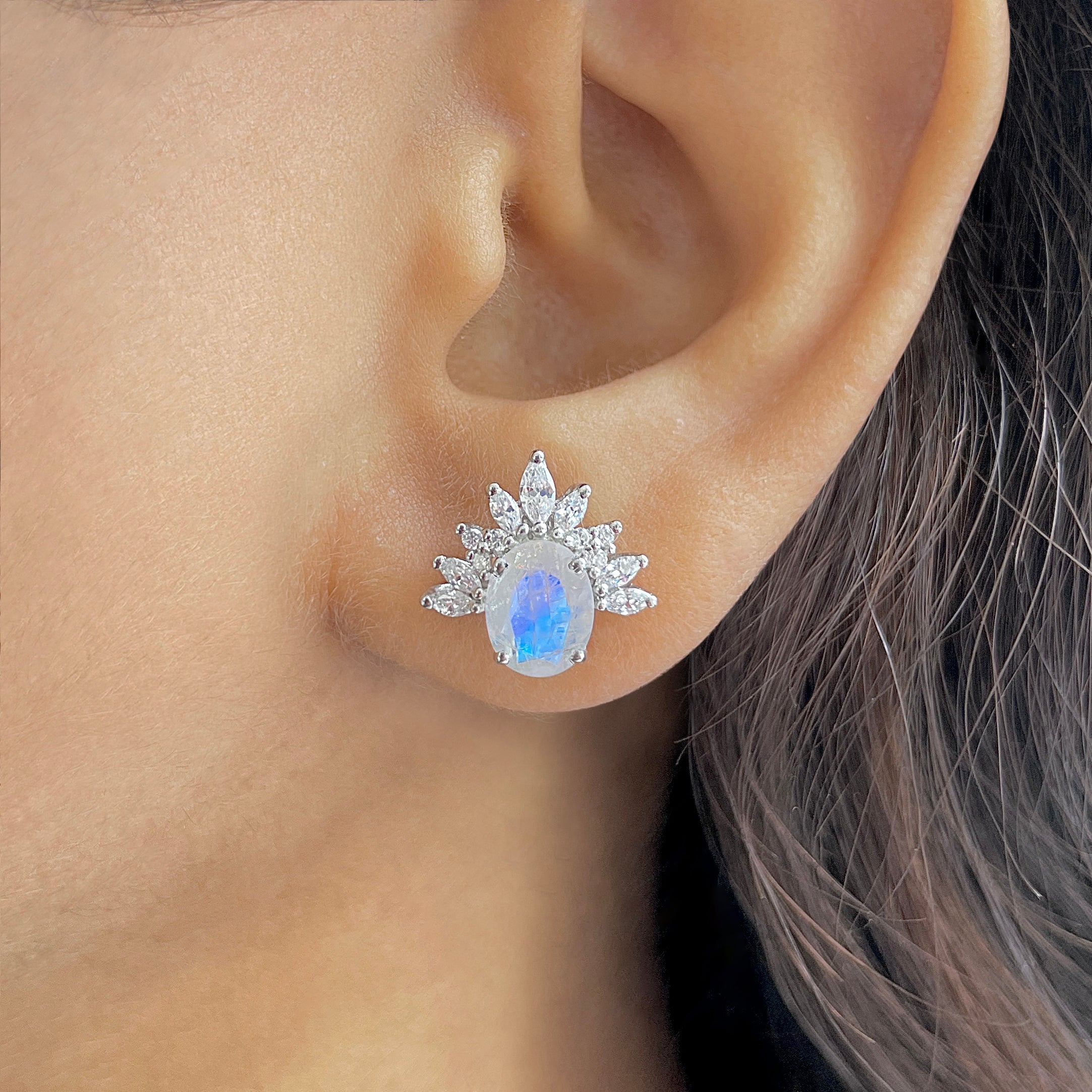 Moonstone & White Topaz Stud Earring-(RBM-RE-71.)