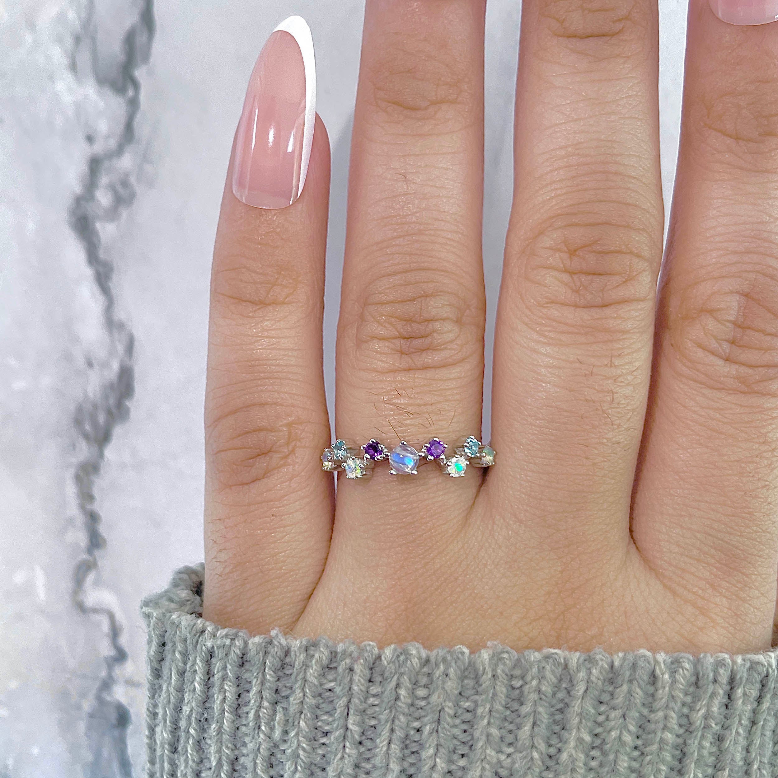 Moonstone & Blue Topaz & Opal & Amethyst Ring-(RBM-BTZ-OPL-AMT-OPL-RR-365.)