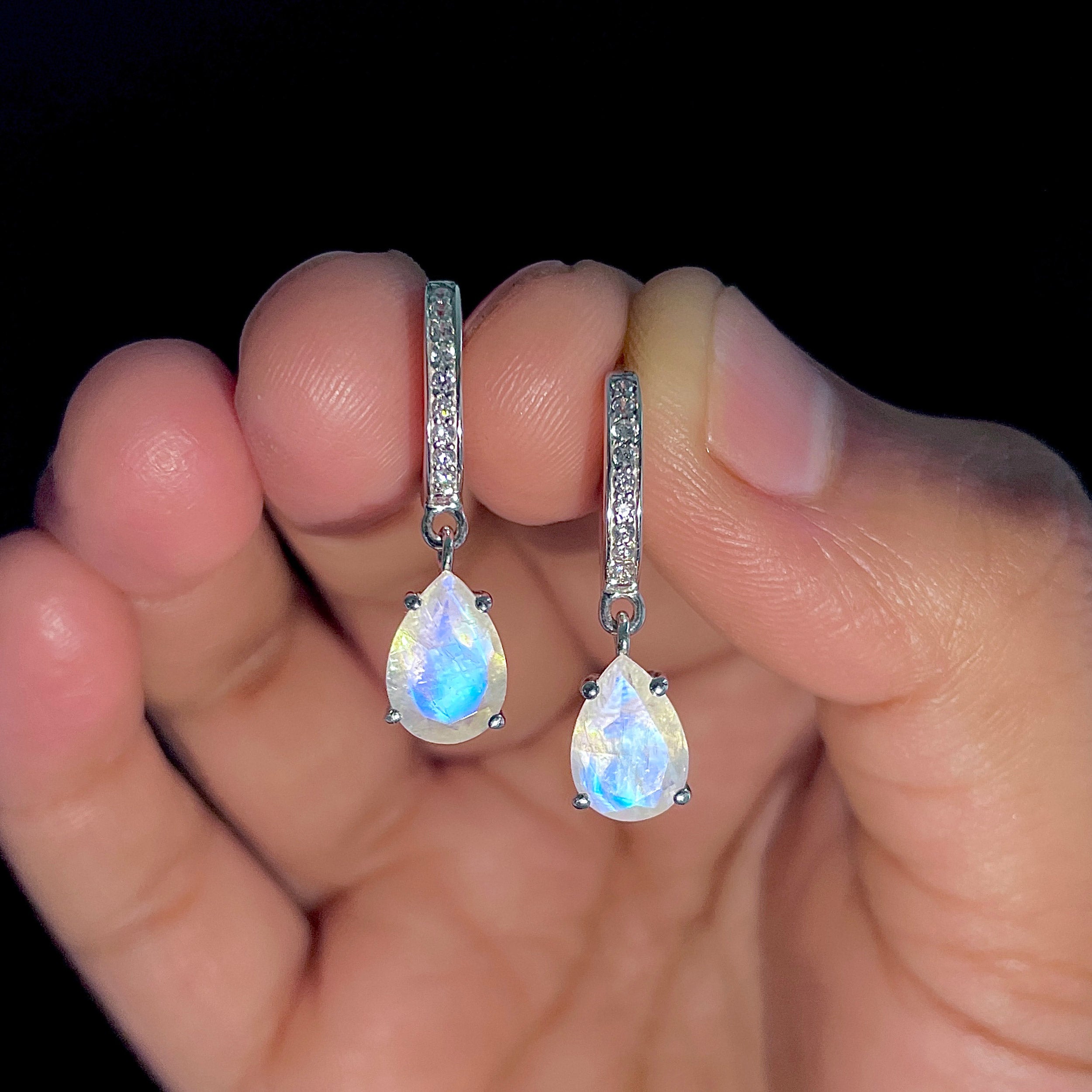 Moonstone & White Topaz Hoop Earring-(RBM-RDE-1223.)