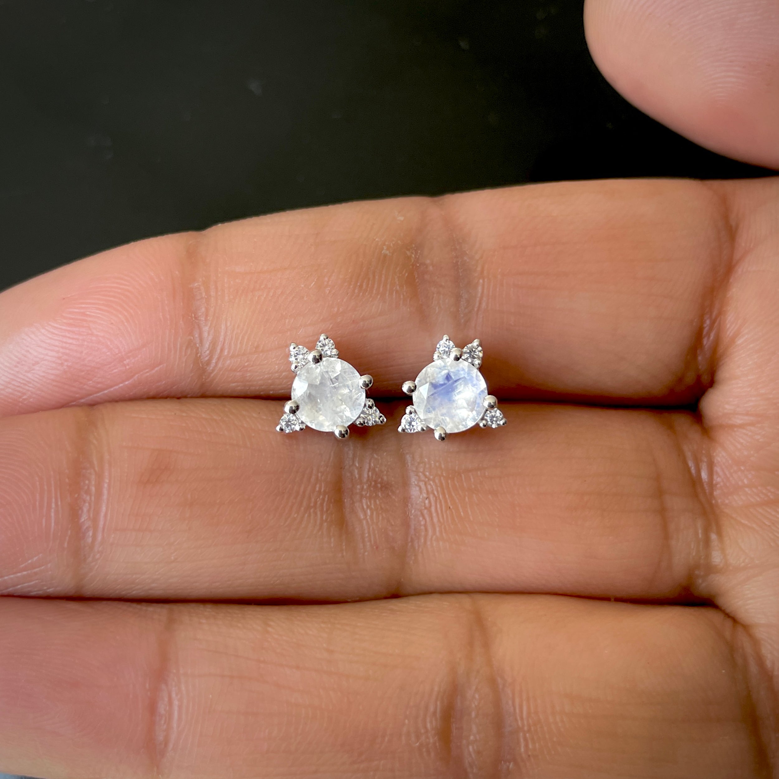 Moonstone & White Topaz Stud Earring-(RBM-RDE-1260.)
