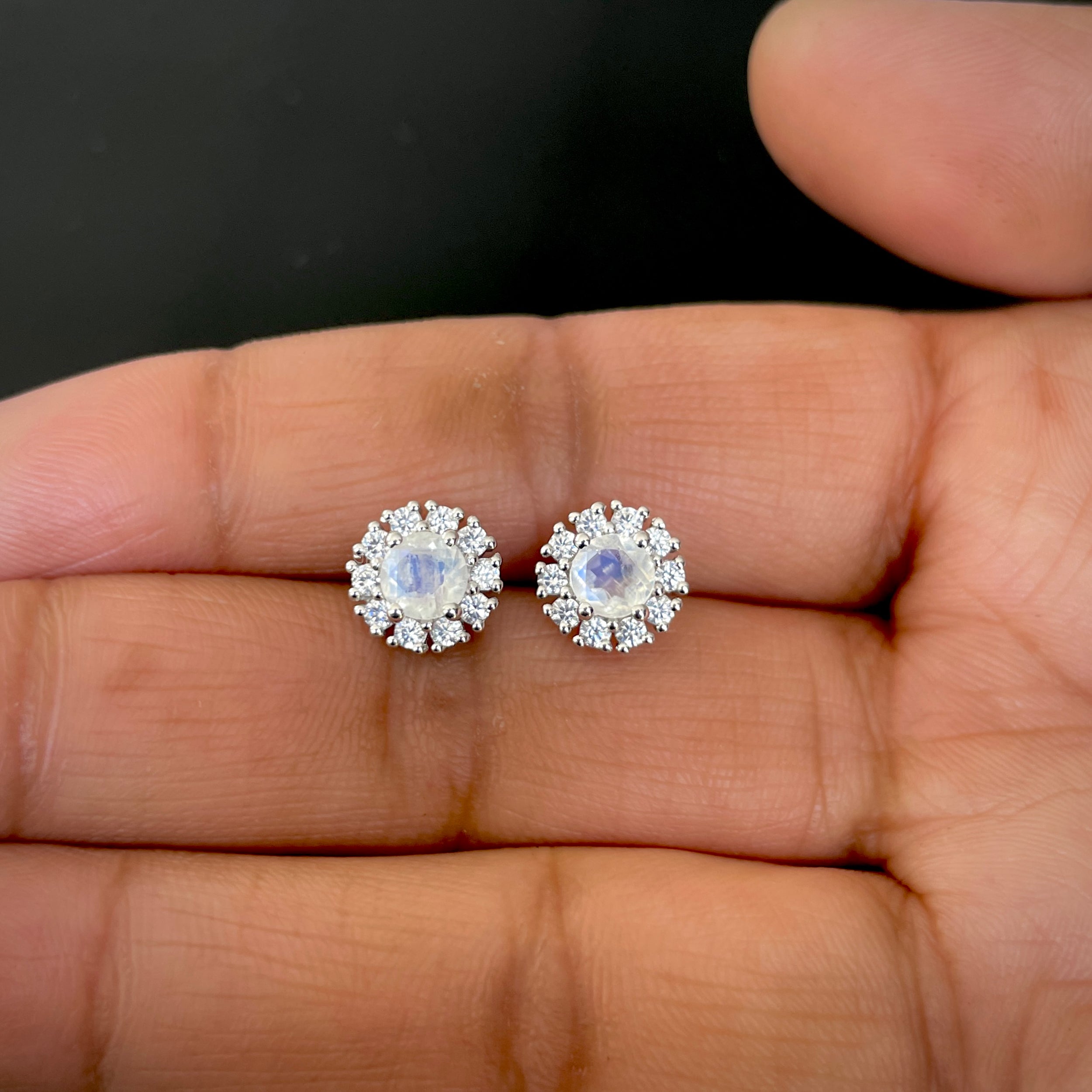 Moonstone & White Topaz Stud Earring-(RBM-RDE-1268.)