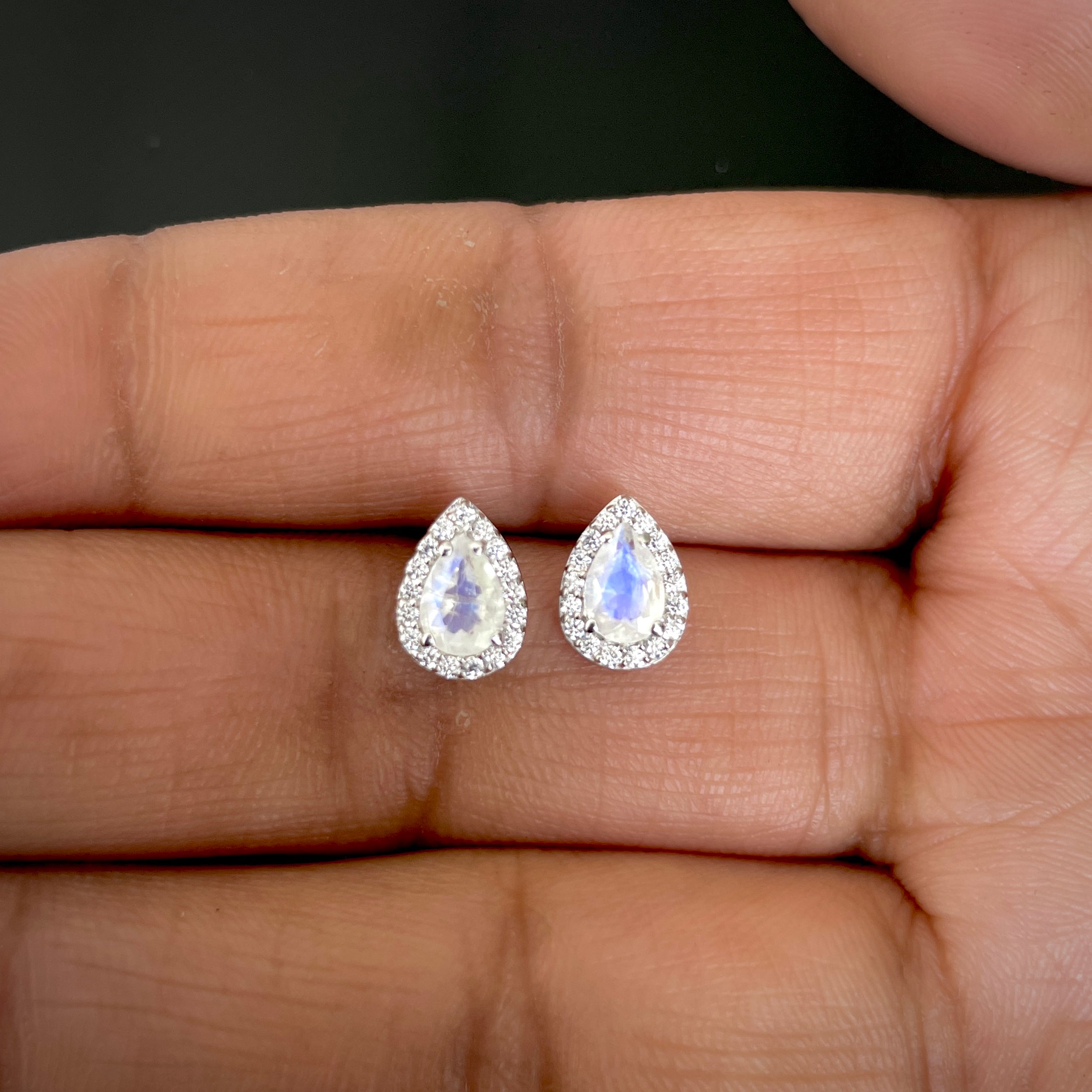 Moonstone & White Topaz Stud Earring-(RBM-RE-52.)