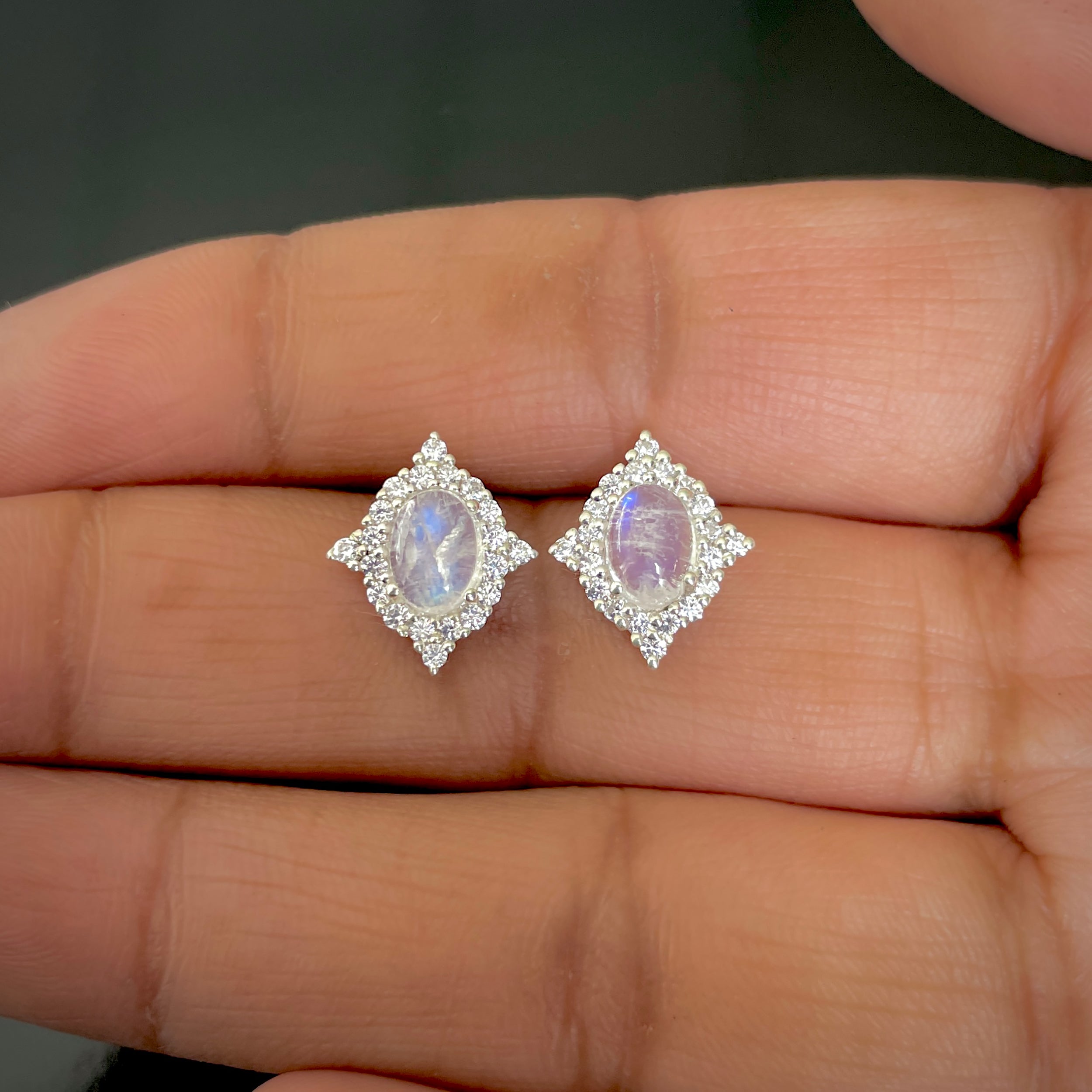 Moonstone & White Topaz Stud Earring-(RBM-RDE-849.)