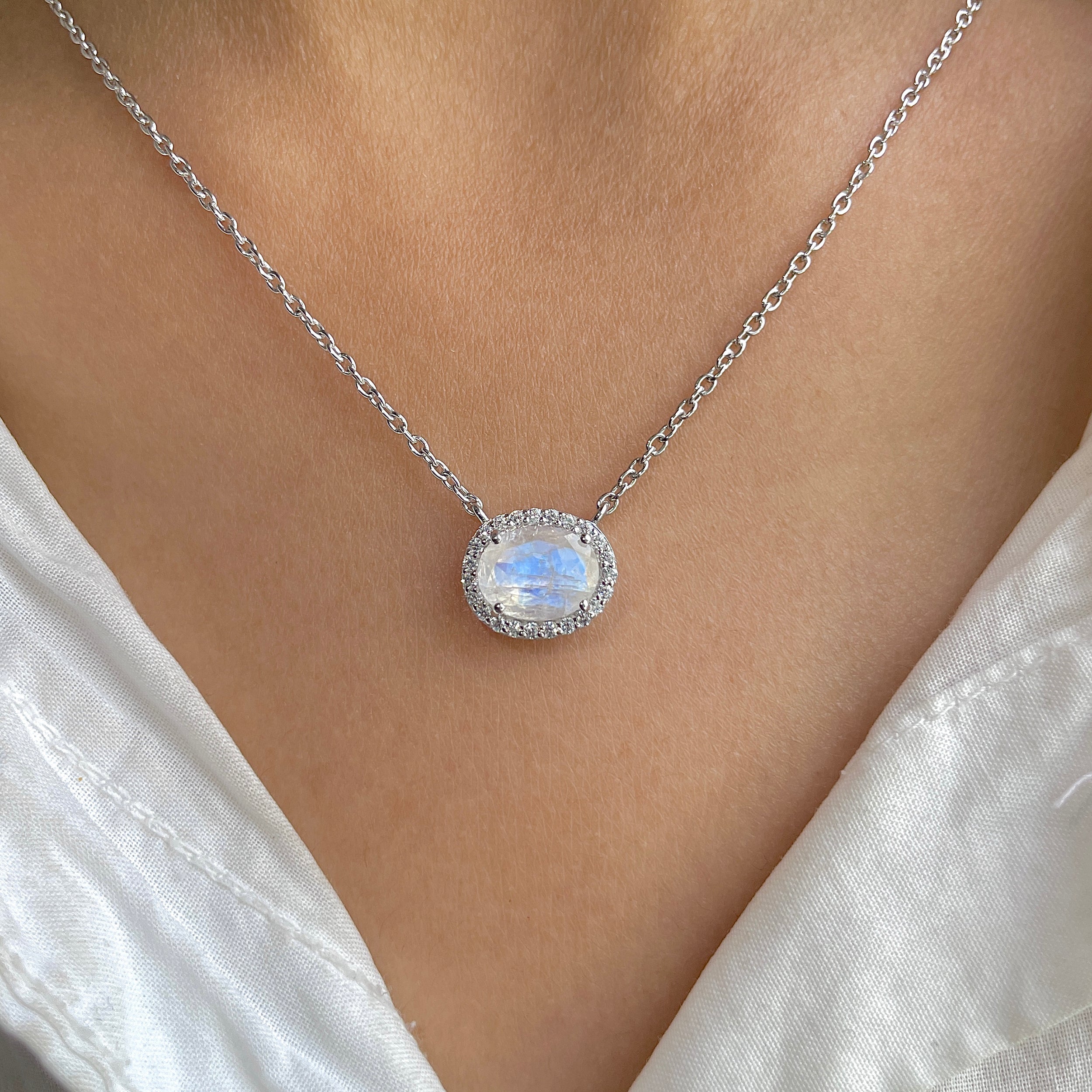 Moonstone & White Topaz Necklace-(RBM-RN-85.)