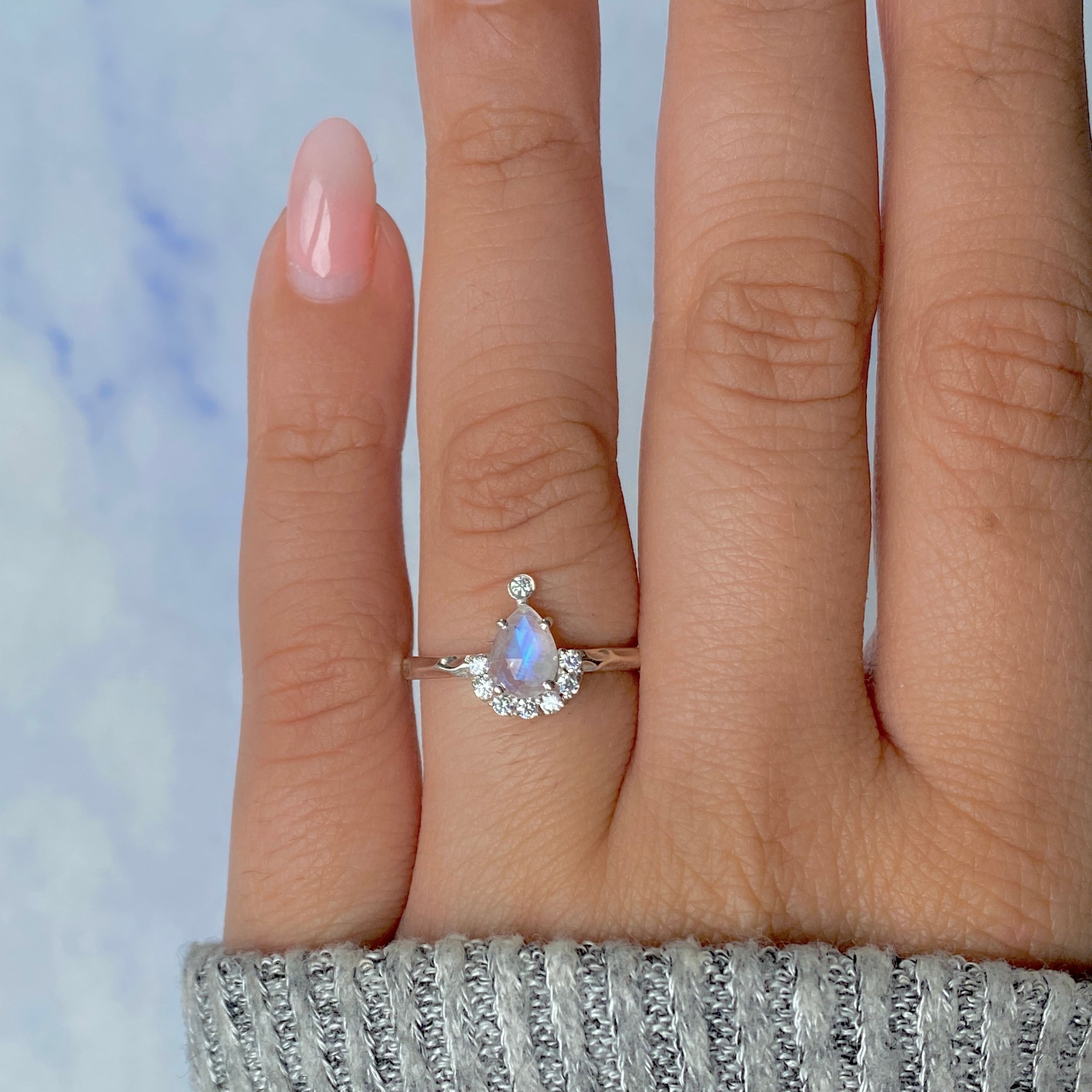 Moonstone & White Topaz Ring-(RBM-RDR-1622-ROSECUT.)