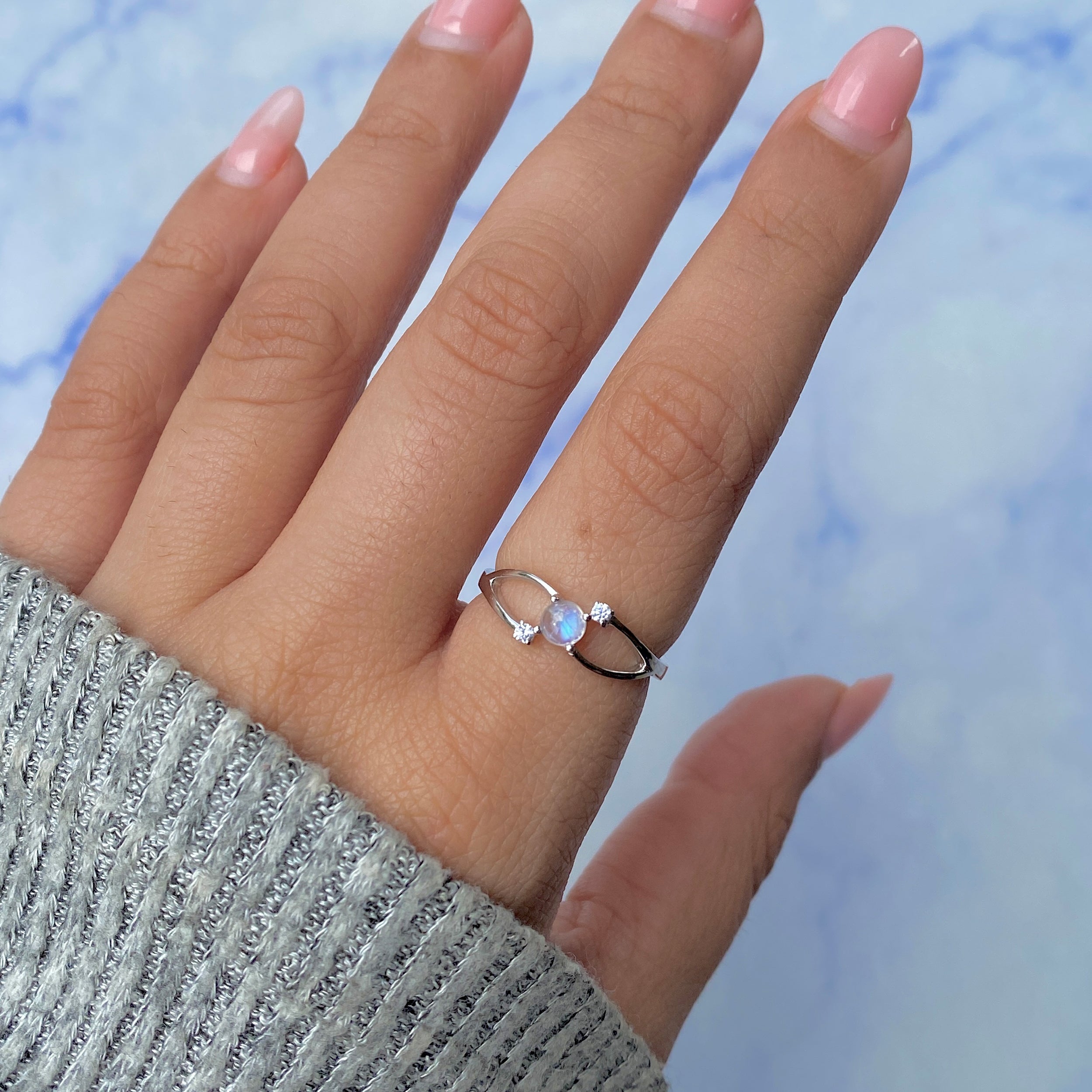 Moonstone & White Topaz Ring-(RBM-RDR-1712.)