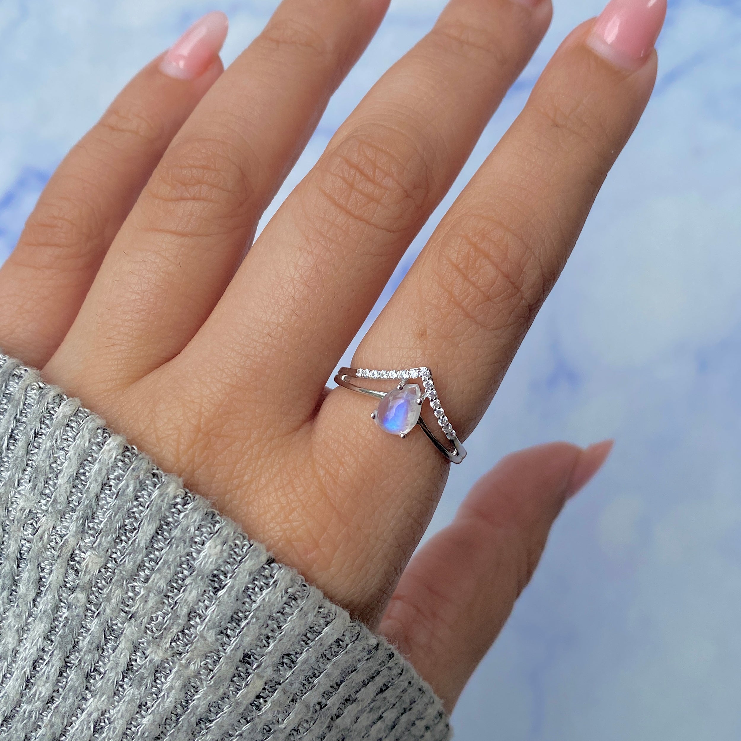 Moonstone & White Topaz Ring-(RBM-RDR-1716.)