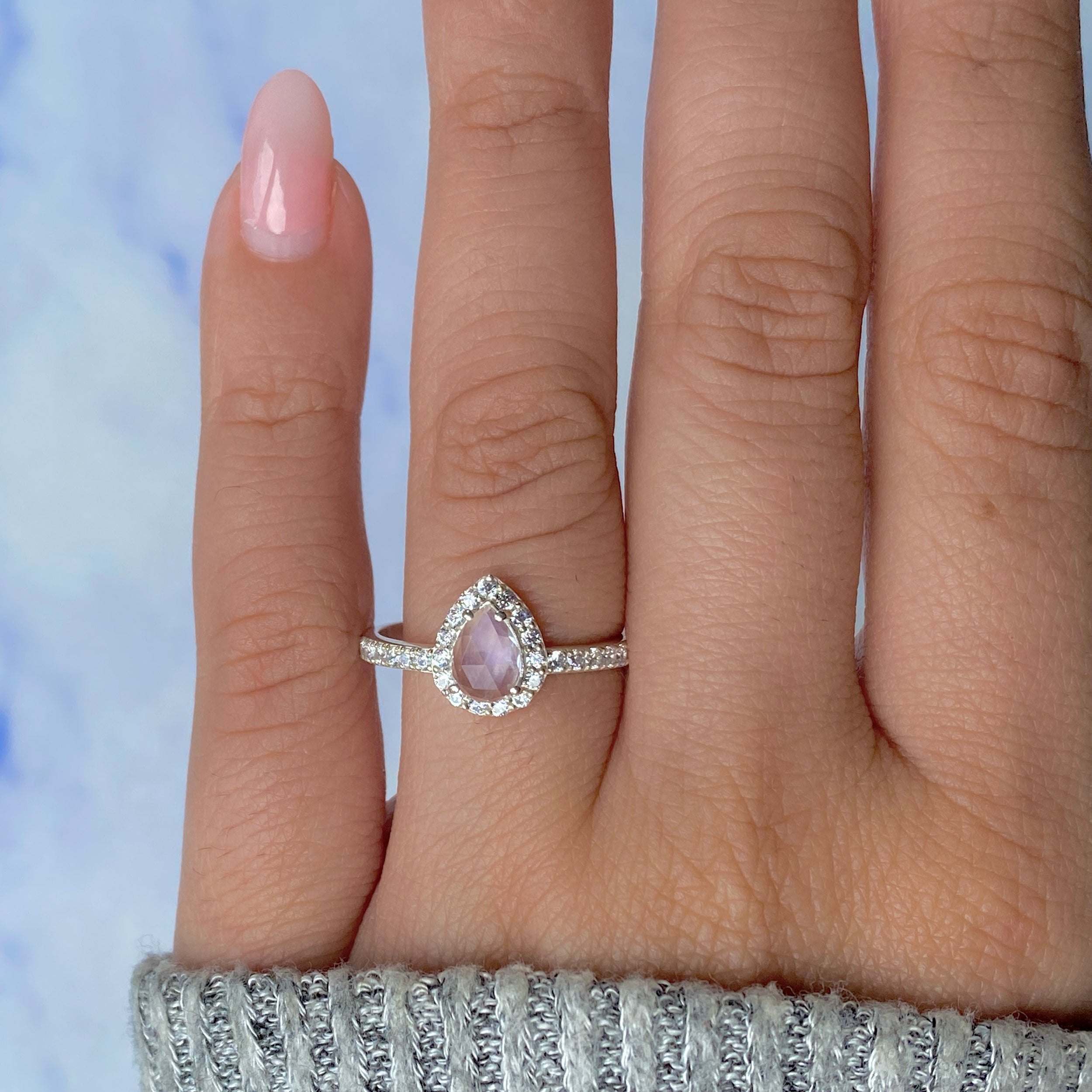 Moonstone & White Topaz Ring-(RBM-RR-40-ROSECUT.)