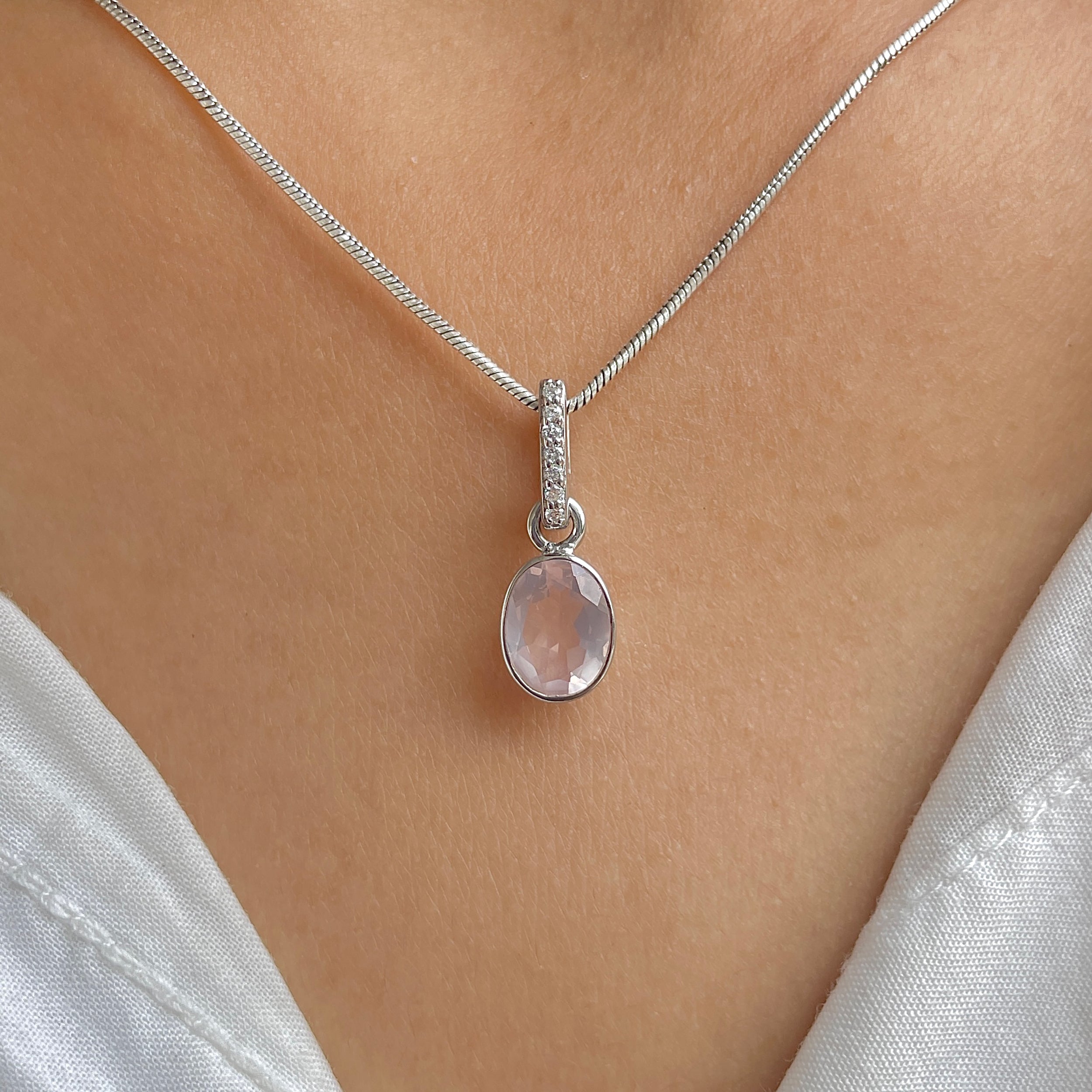 Rose Quartz & White Topaz Pendant-(RSQ-RDP-792.)