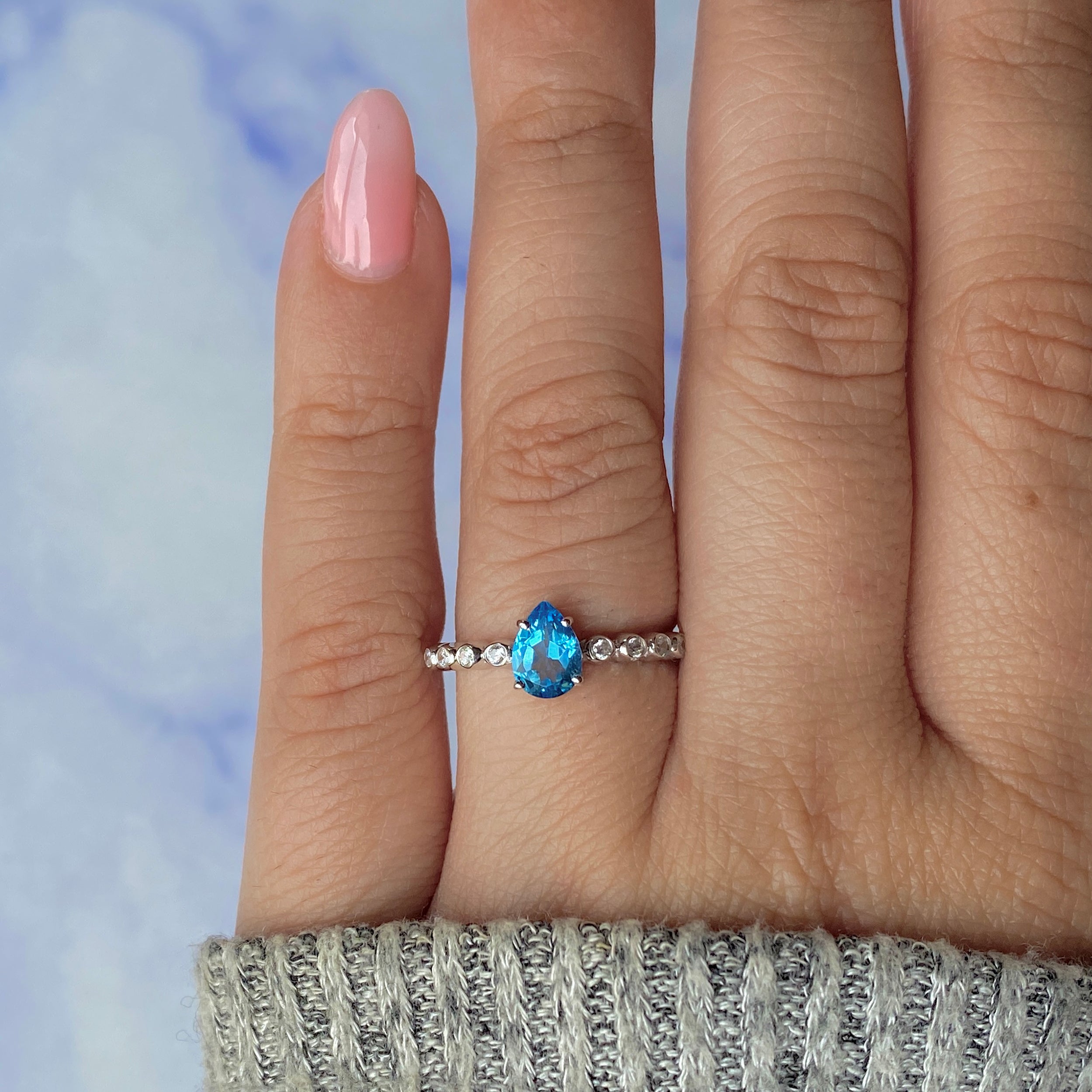 Swiss Blue Topaz & White Topaz Ring-(SBTZ-RR-419D.)