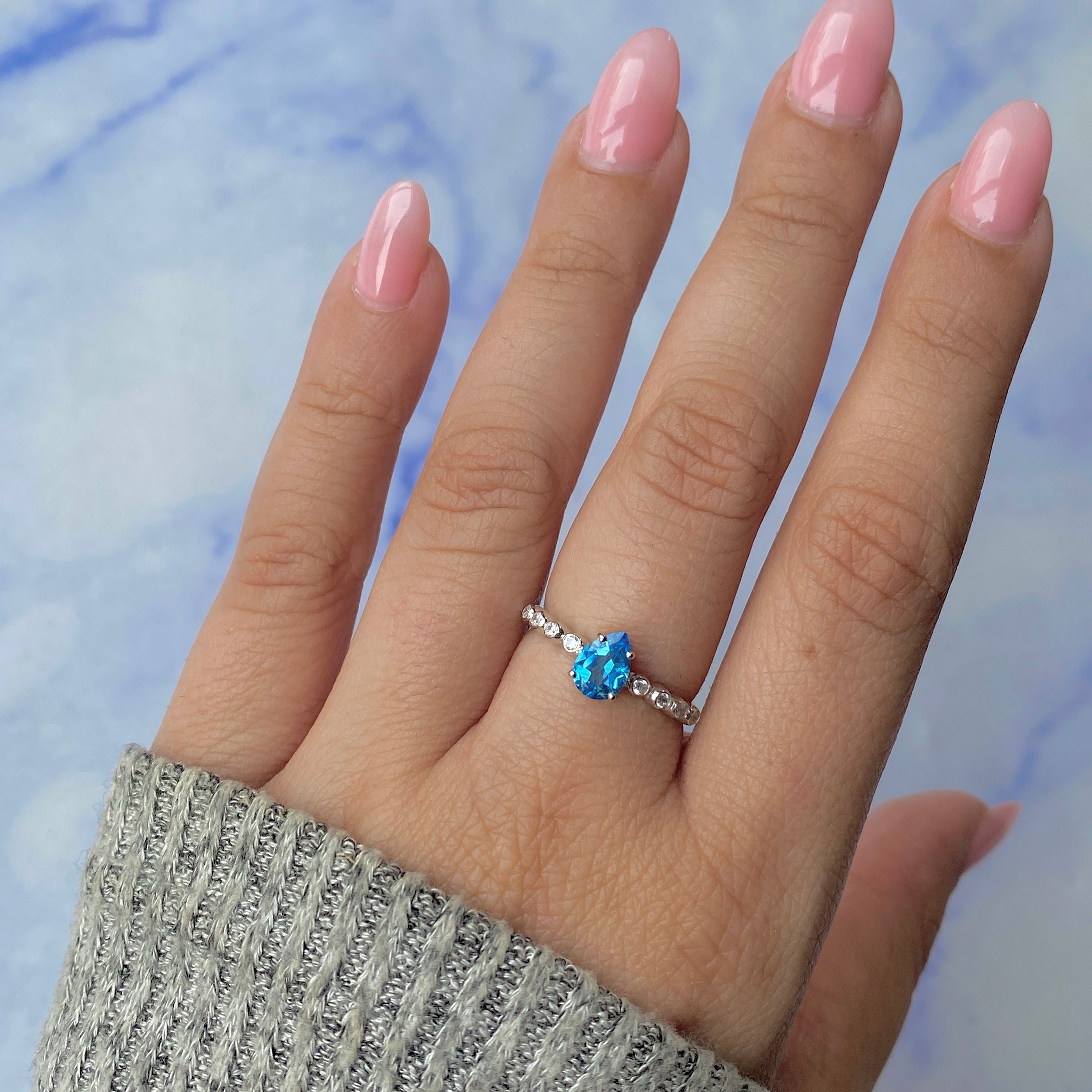 Swiss Blue Topaz & White Topaz Ring-(SBTZ-RR-419D.)