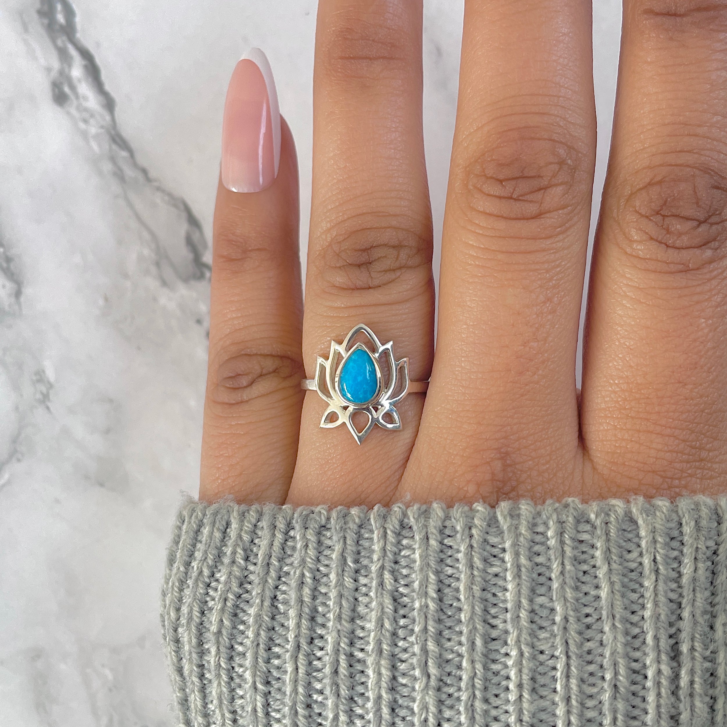 Turquoise Lotus Ring-(TRQ-RDR-1369.)