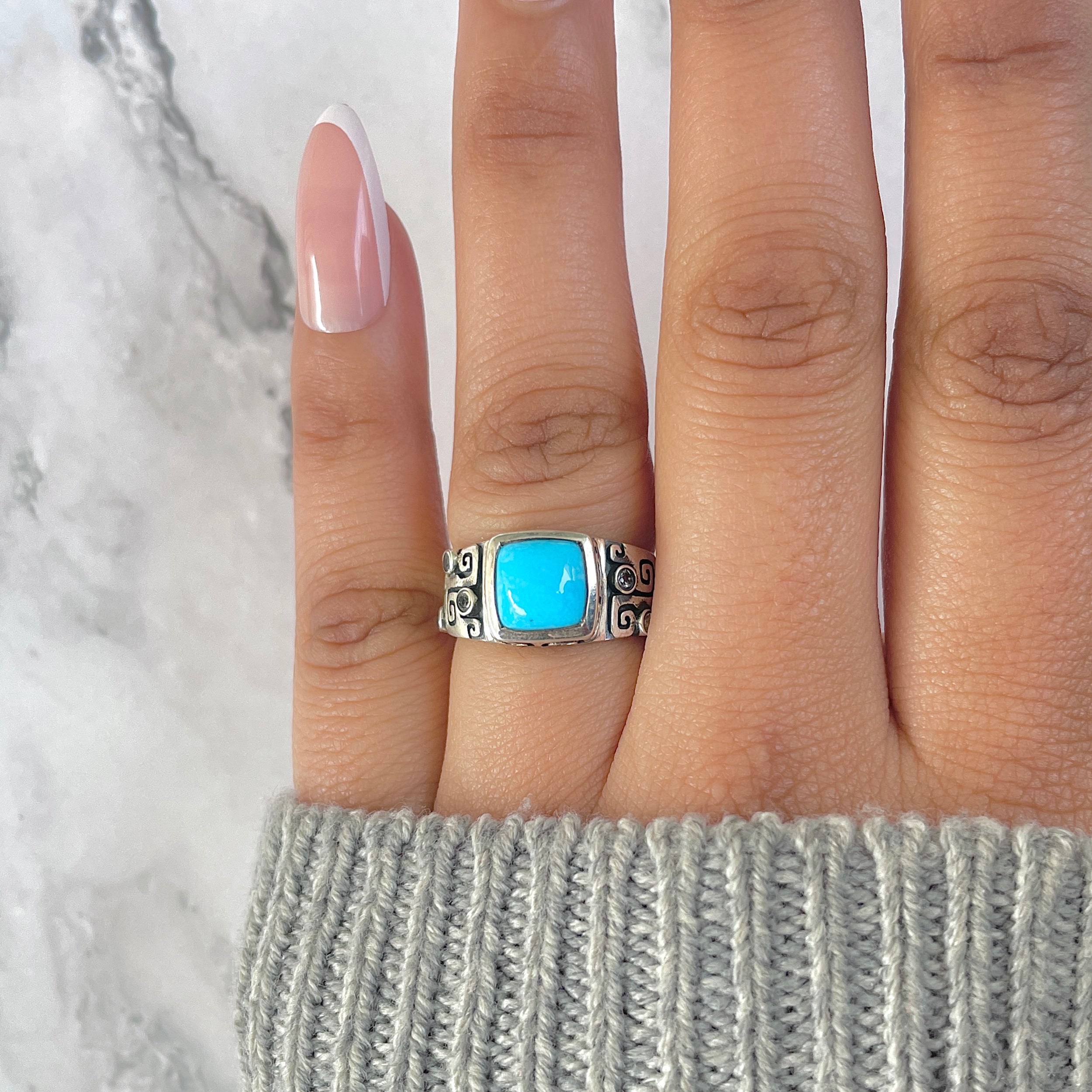 Turquoise & White Topaz Ring-(TRQ-RDR-328.)