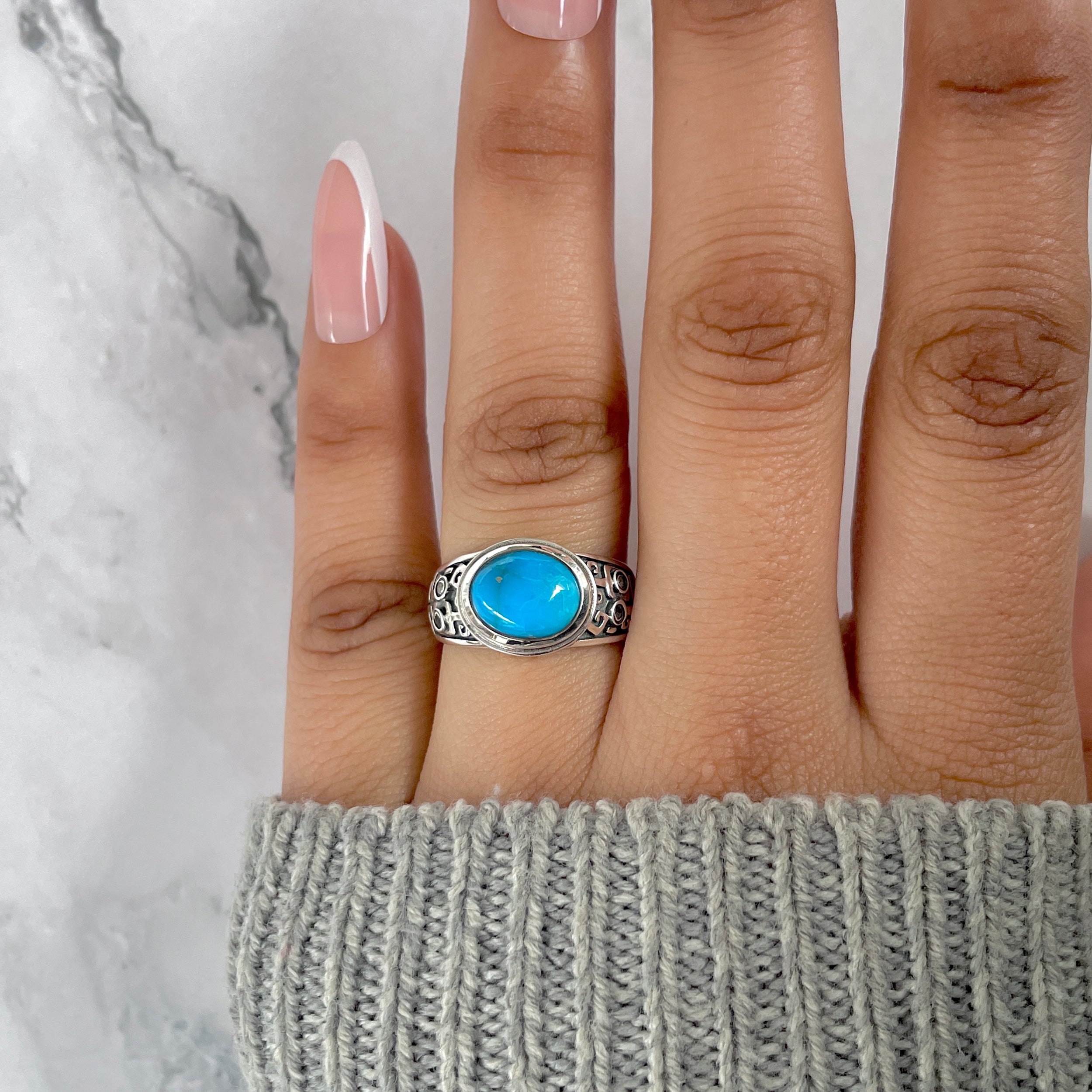 Turquoise & White Topaz Ring-(TRQ-RDR-329.)