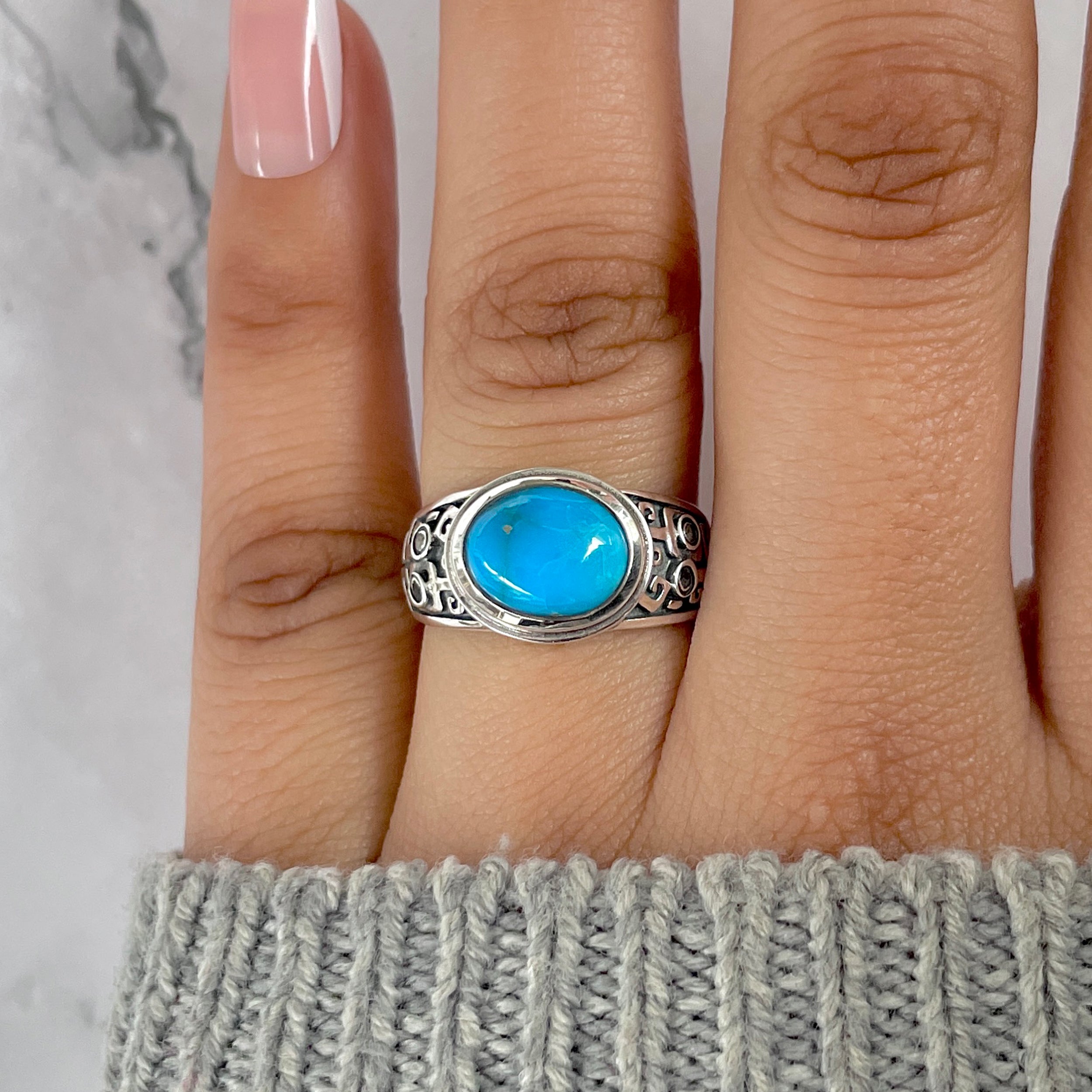 Turquoise & White Topaz Ring-(TRQ-RDR-329.)