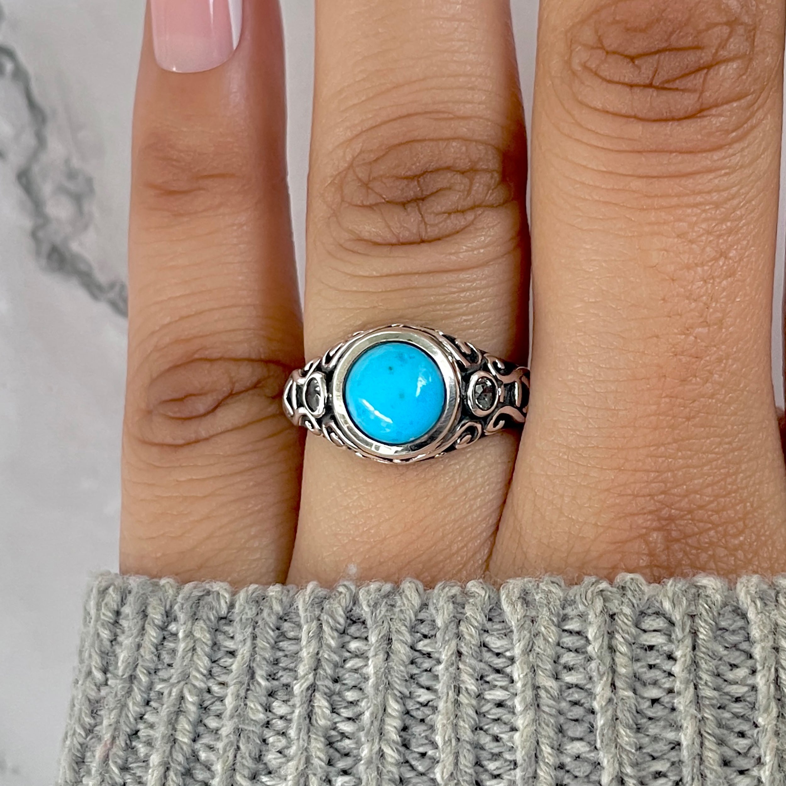 Turquoise & White Topaz Ring-(TRQ-RDR-330.)
