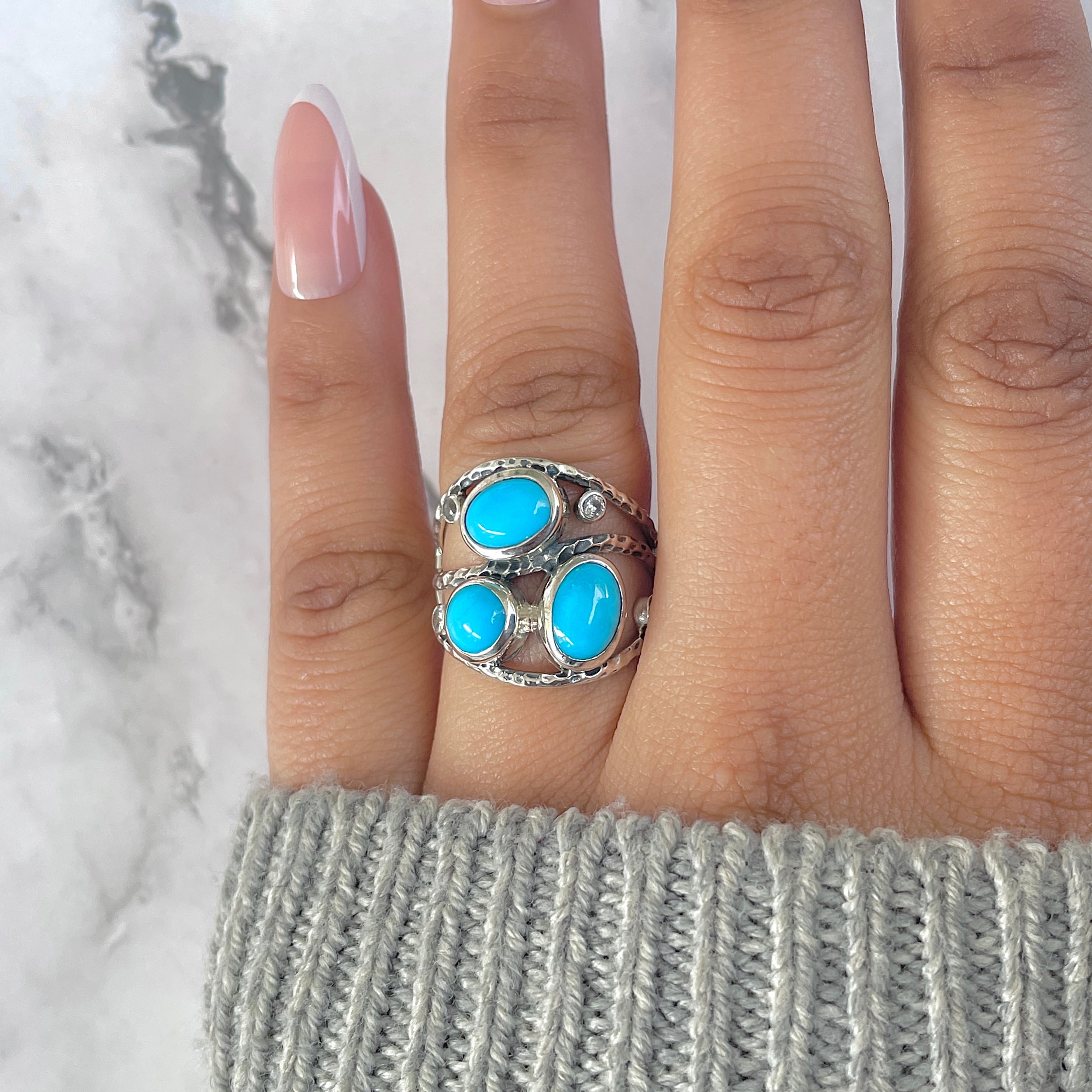 Turquoise & White Topaz Ring-(TRQ-RDR-337.)
